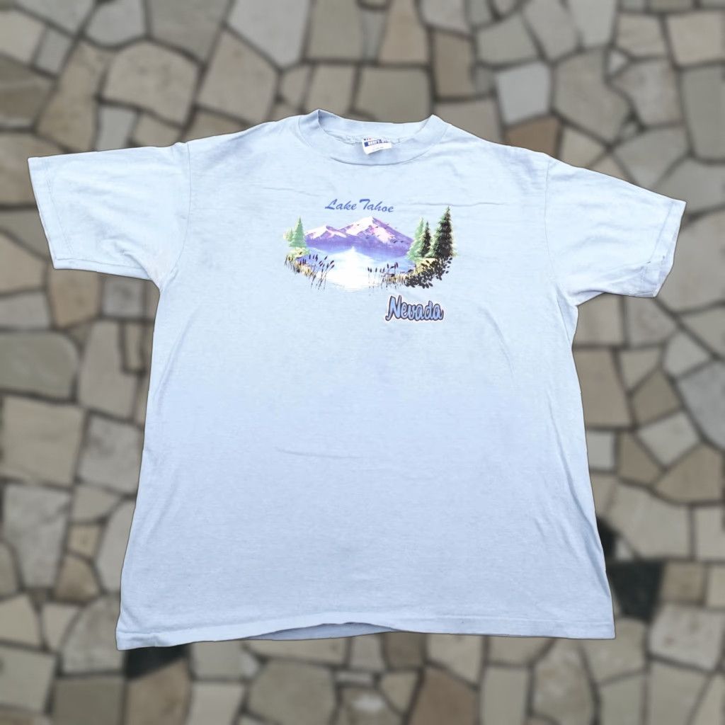 Hanes VINTAGE Lake Tahoe Nevada Shirt Mens XL Blue Single Stitch Made In USA 80s 90s Size US XL / EU 56 / 4 - 1 Thumbnail