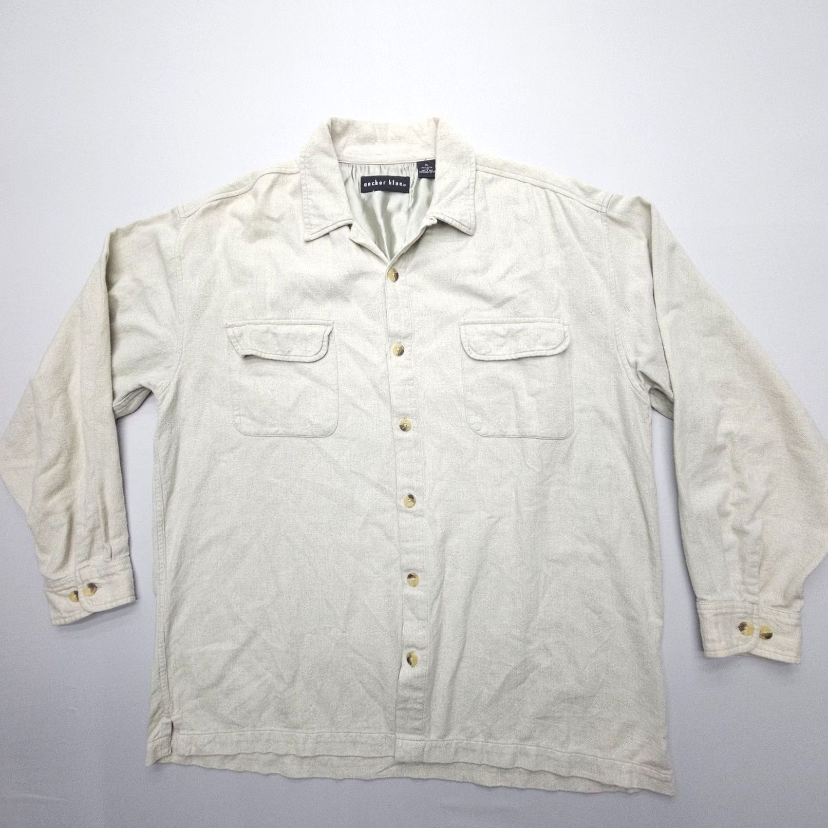 Anchor Blue VINTAGE Anchor Blue Shirt Mens XL Flannel Long Sleeve Button-Up Collared Cotton 90s Baggy Ivory Size US XL / EU 56 / 4 - 2 Thumbnail