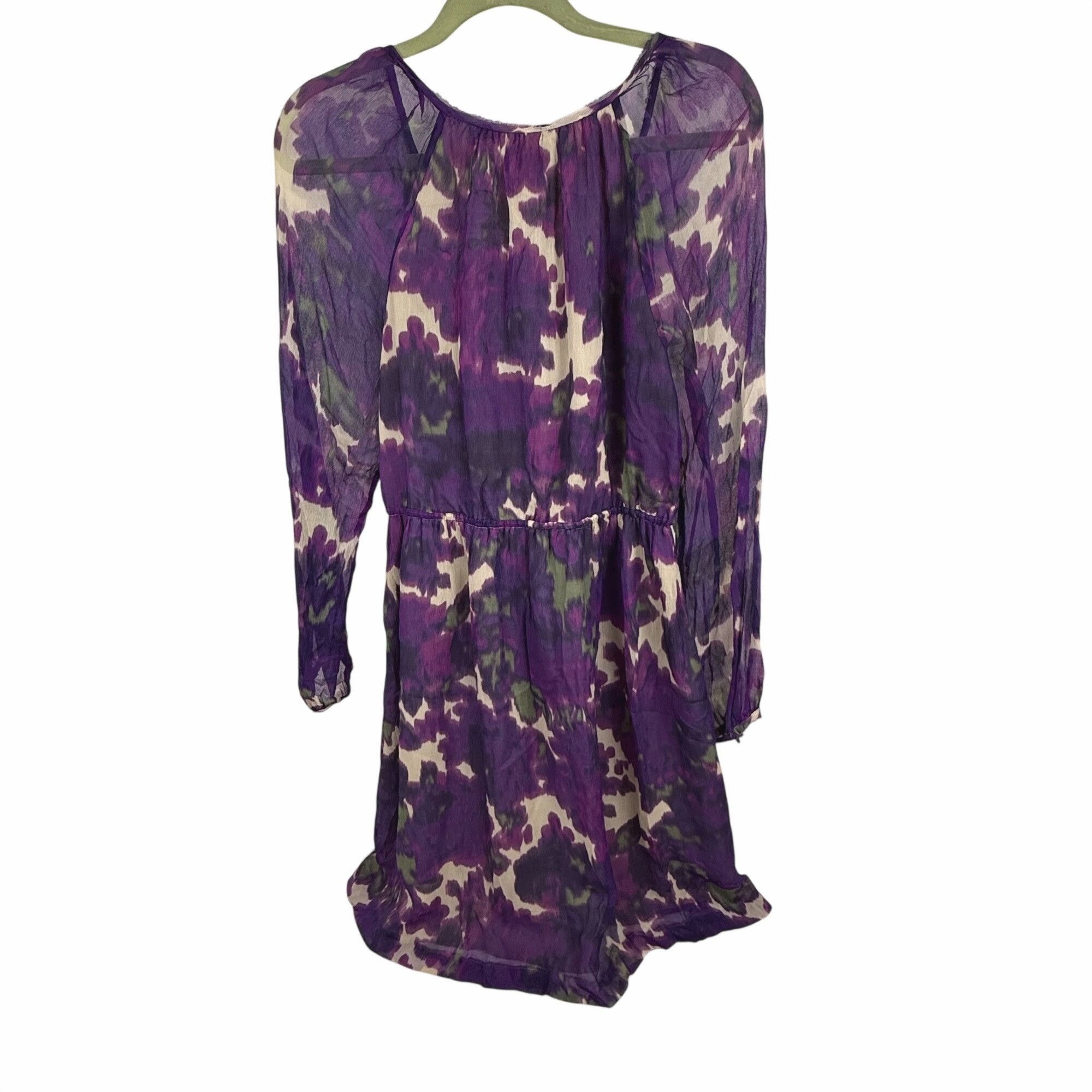 J.Crew J.Crew Maisie Purple Abstract Floral 100% Silk Chiffon Dress Size M / US 6-8 / IT 42-44 - 3 Thumbnail