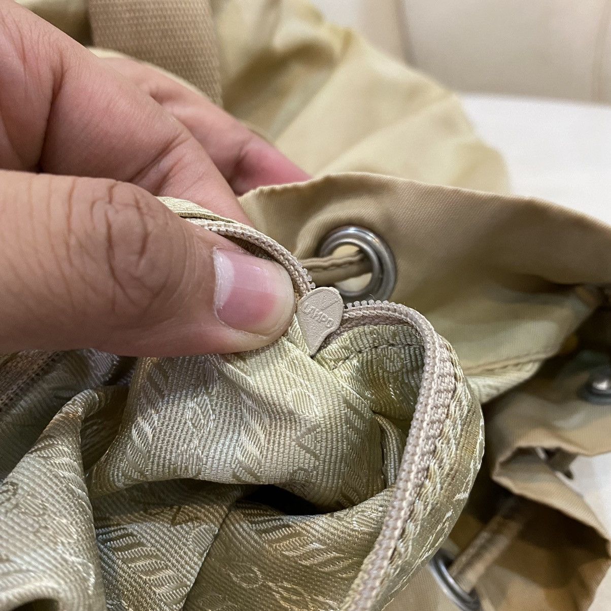 Prada × Vintage Vintage Prada Cammello Brown Nylon Vela Backpack Size ONE SIZE - 17 Thumbnail