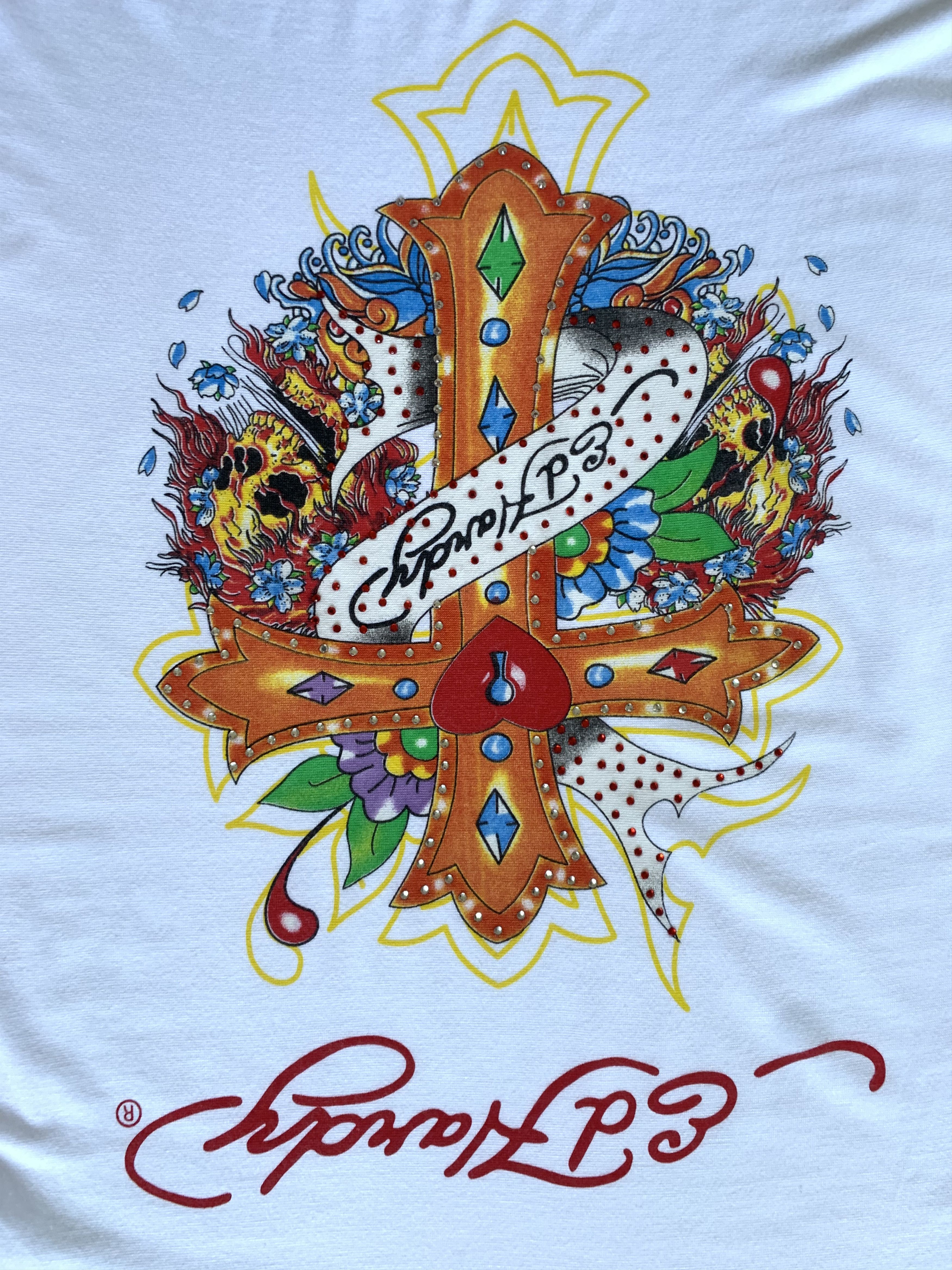 Ed Hardy × Vintage Ed Hardy White Womens Printed T-Shirt Size XXL / US 16-18 / IT 52-54 - 4 Thumbnail
