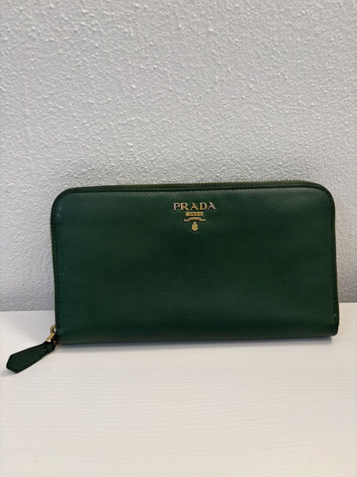 Prada Prada Dark Green Saffiano Leather Logo Zip Around Wallet Size ONE SIZE - 3 Thumbnail