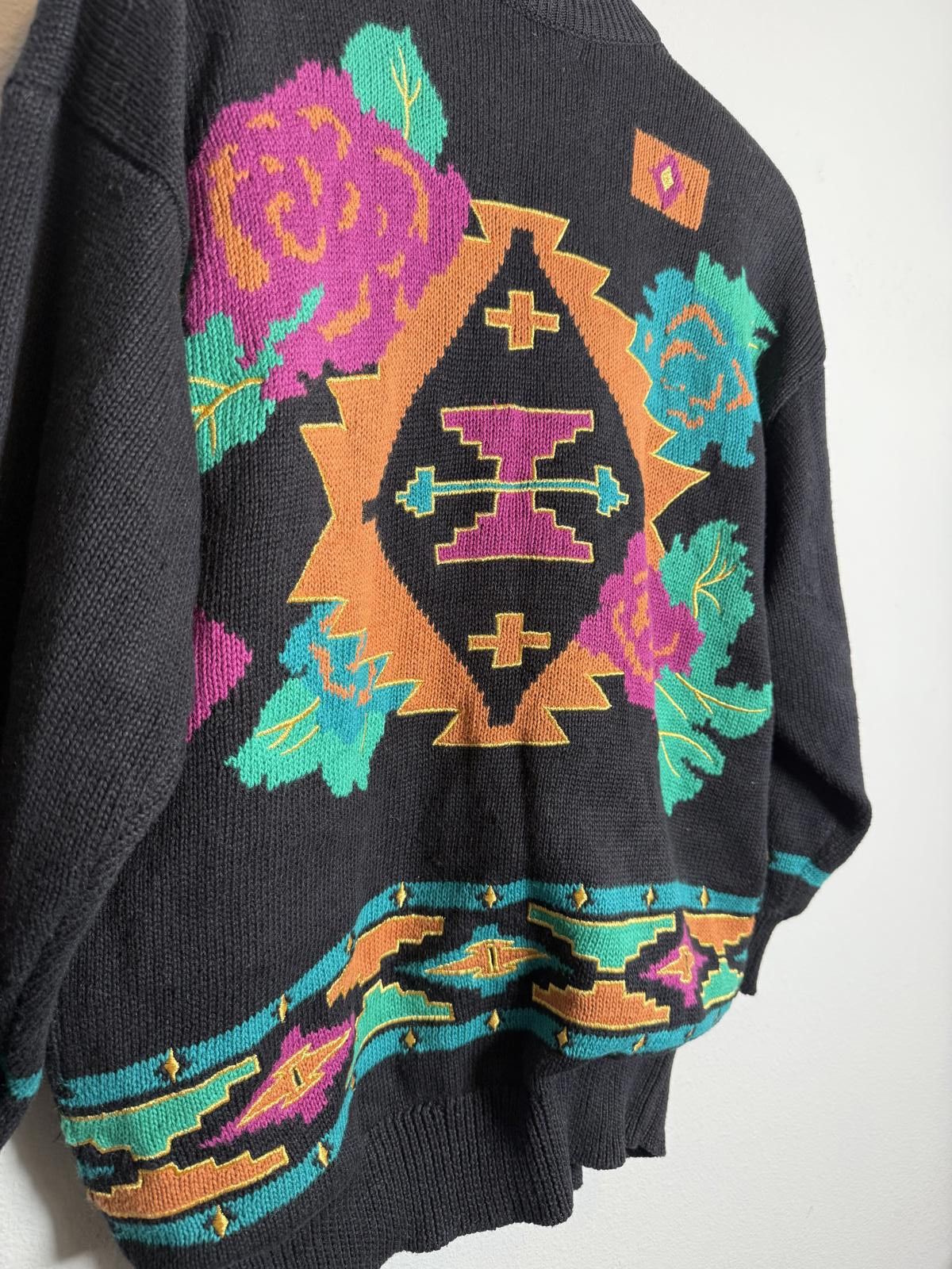 Unknown London Vintage Aztec Tribal Print Oversize Black Cardigan Size S / US 4 / IT 40 - 8 Thumbnail