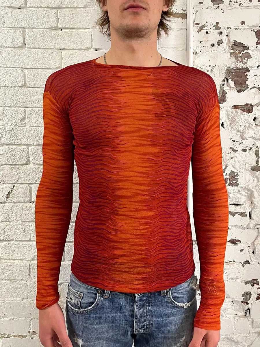 Just Cavalli 2000s Cavalli Fire Waves Orange & Red Longsleeve Size US XS / EU 42 / 0 - 2 Thumbnail