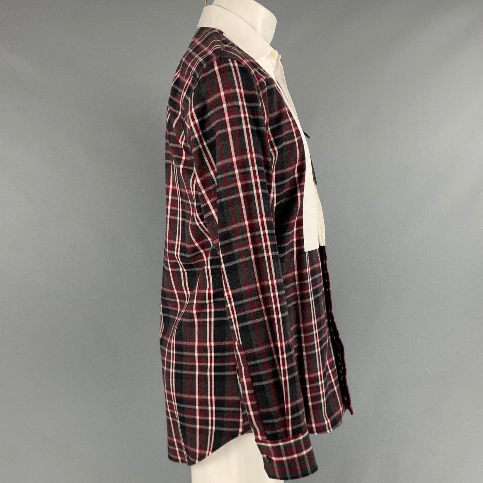 Dsquared2 Size S Grey Black Red Plaid Cotton Tuxedo Long Sleeve Shirt Size 48R - 3 Thumbnail