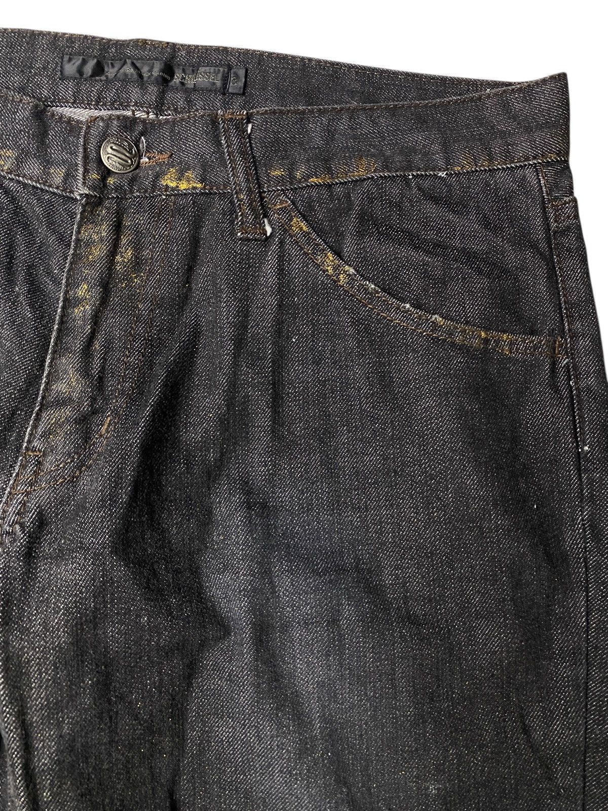 If Six Was Nine 2000's Schlussel Distressed Waxed Gold Flared Jeans Size US 31 - 3 Thumbnail