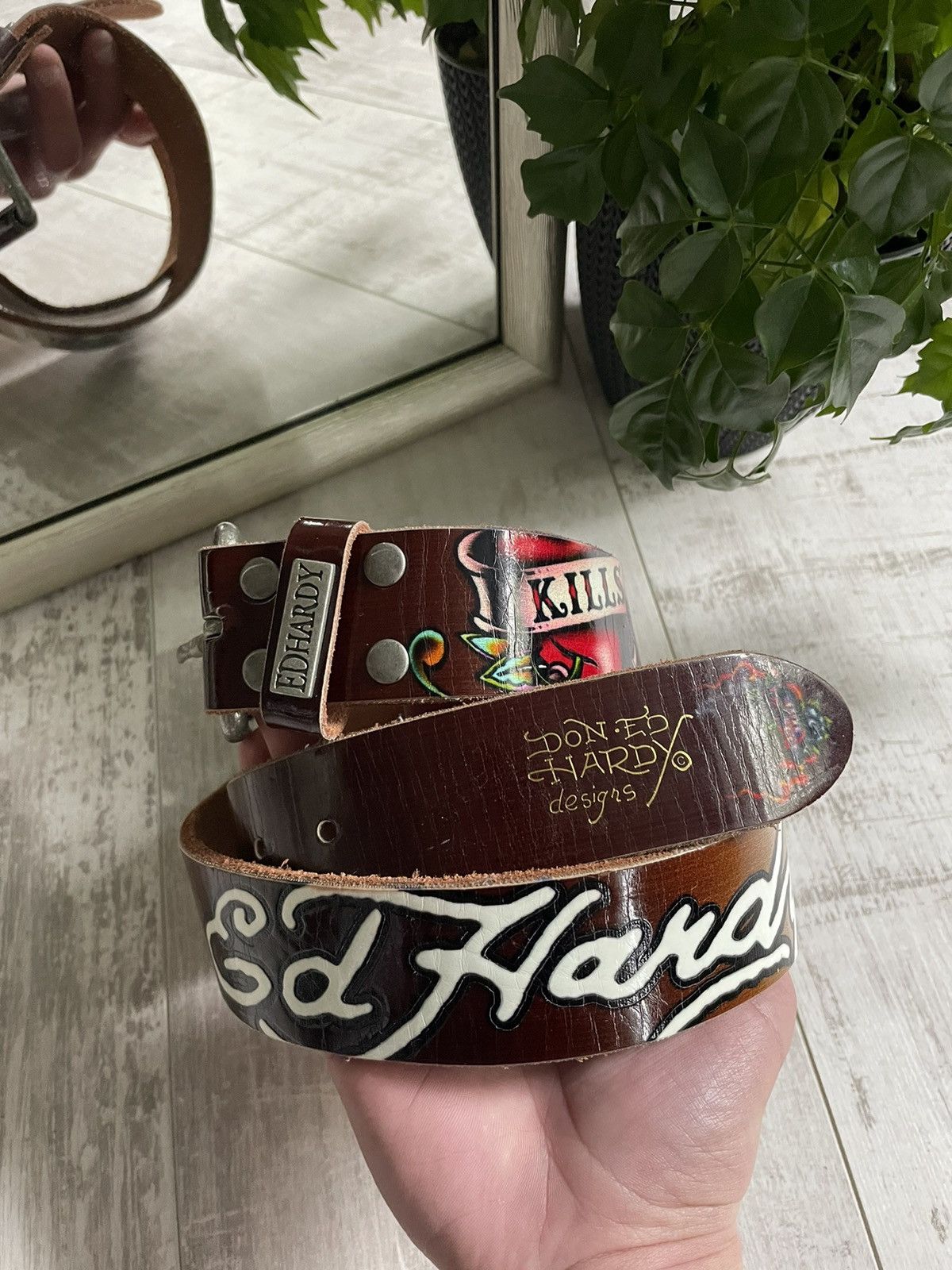 Christian Audigier × Ed Hardy Vintage Ed Hardy Brown Belt Skull Japan Style RARE Size 30 - 3 Thumbnail