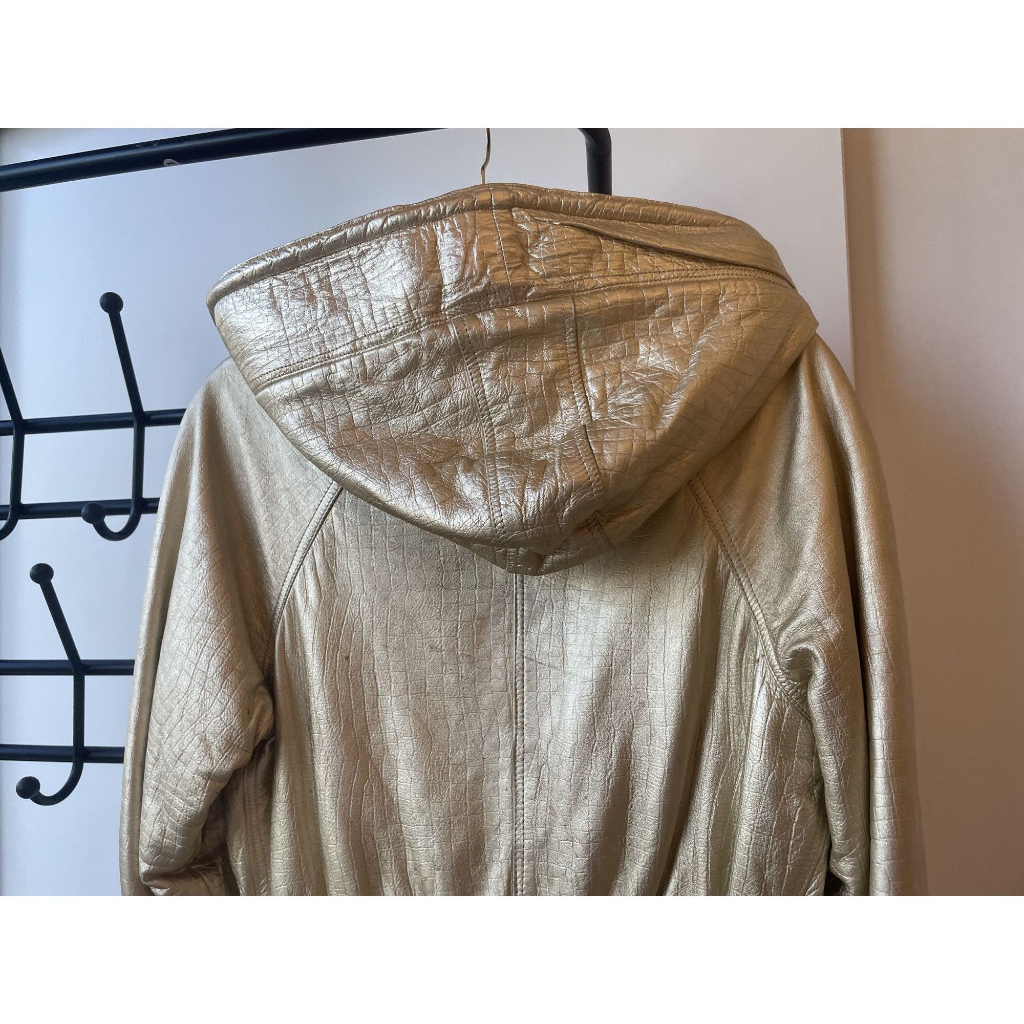 Versace Vintage Gold Metallic Hooded Leather Jacket Womens Size XS / US 0-2 / IT 36-38 - 3 Thumbnail