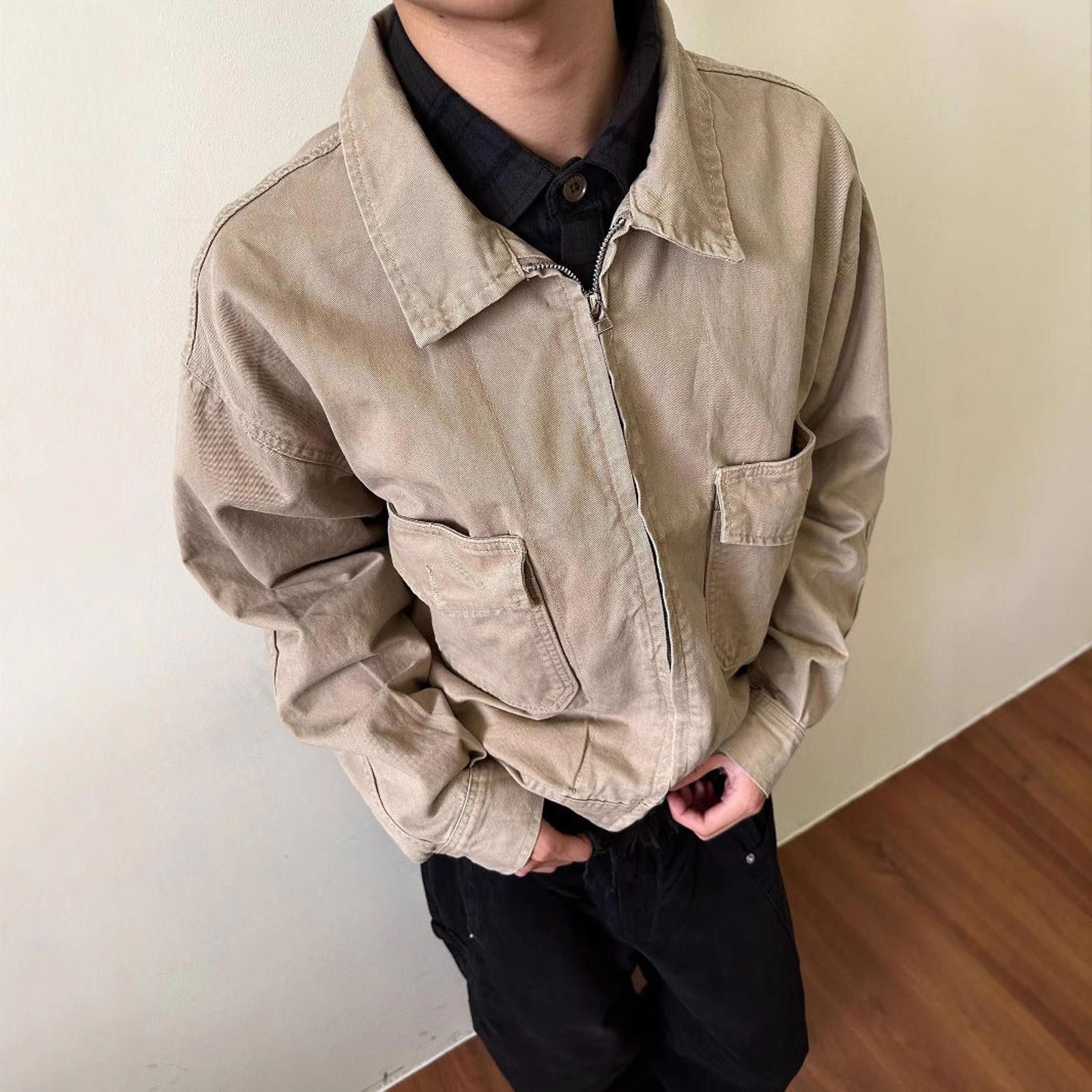 Japanese Brand Beige Casual Zip-Up Light Jacket, Relaxed Fit Outerwear Size US M / EU 48-50 / 2 - 3 Thumbnail