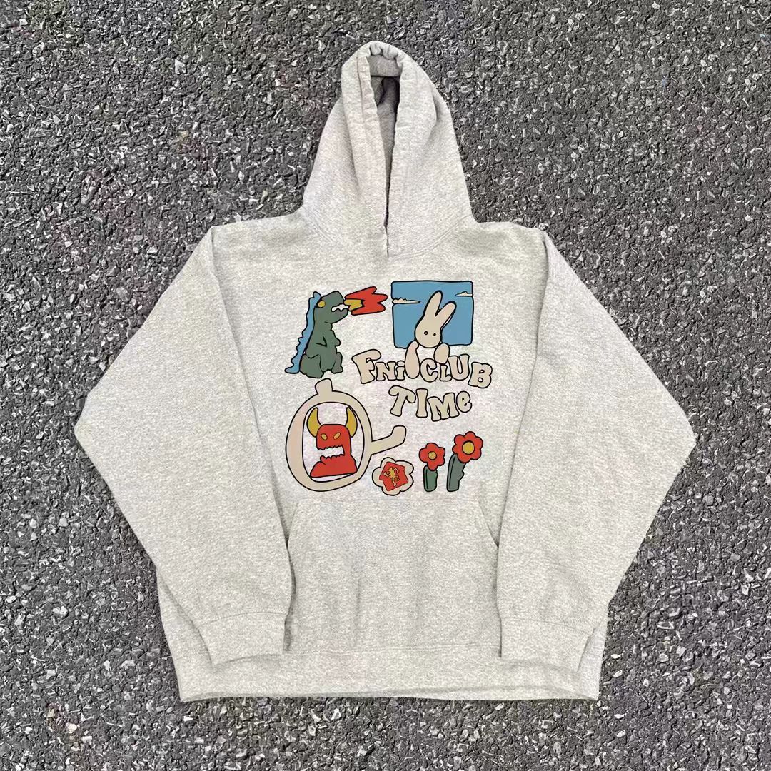 Japanese Brand × Vintage Gray casual retro street dinosaur print hoodie y2k Size US L / EU 52-54 / 3 - 1 Thumbnail