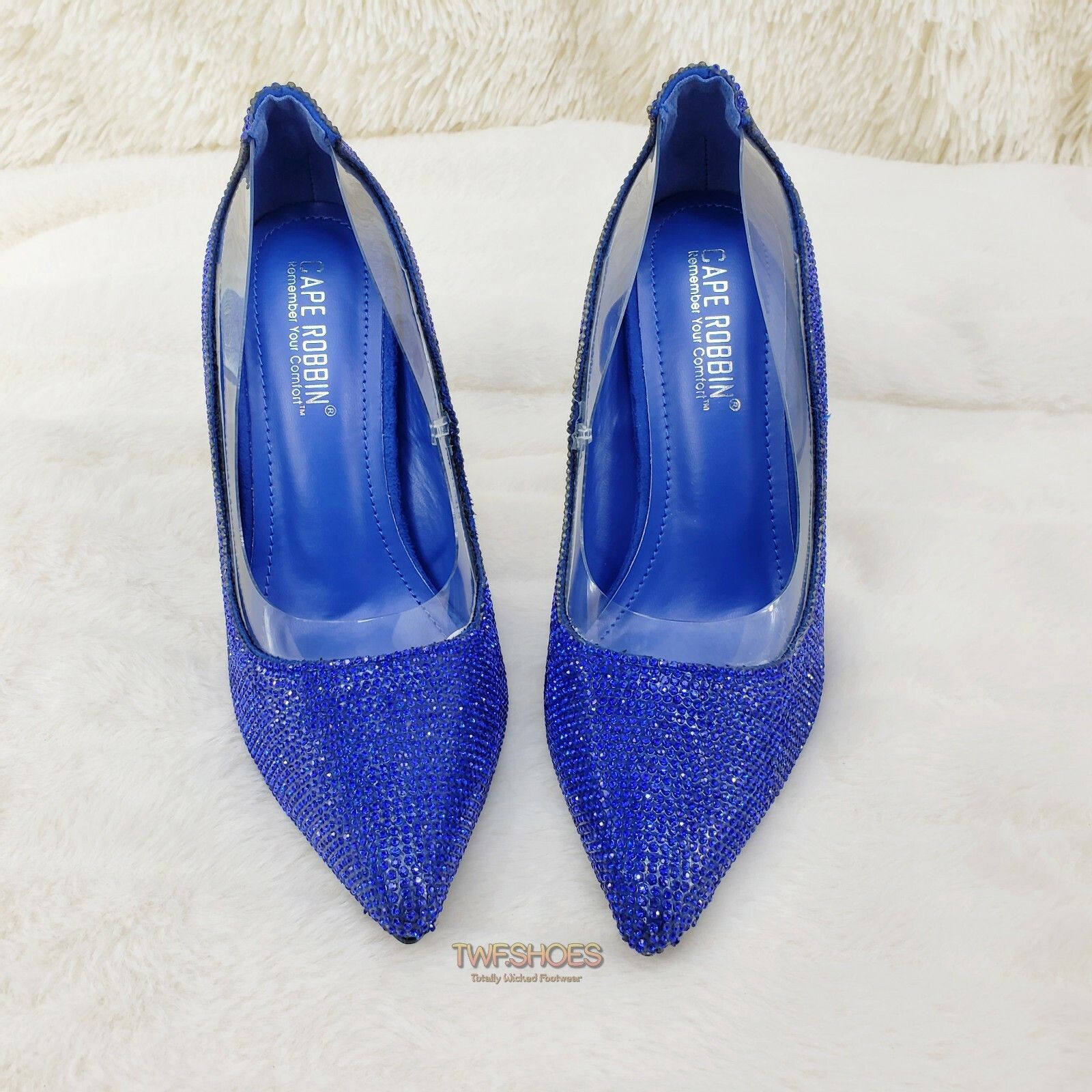 Other CR Blue Rhinestone Pointy Toe Lucite Pump Shoe 4.25" Stilett Size US 5.5 / IT 35.5 - 3 Thumbnail