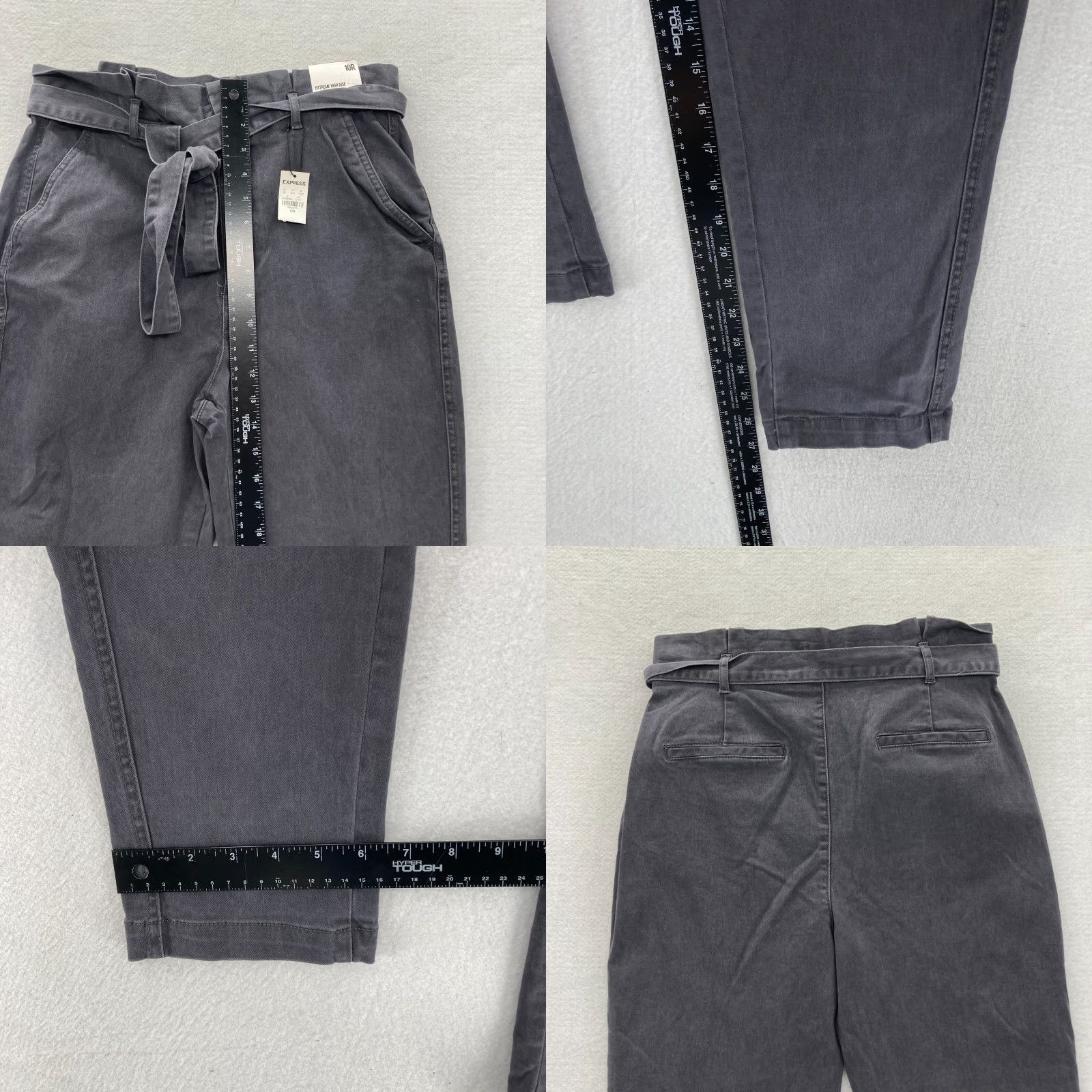 Express EXPRESS Paperbag Pants Women's 10 Gray Stretch Fabric High Rise Ankle Tie Waist Size 32" / US 10 / IT 46 - 8 Thumbnail