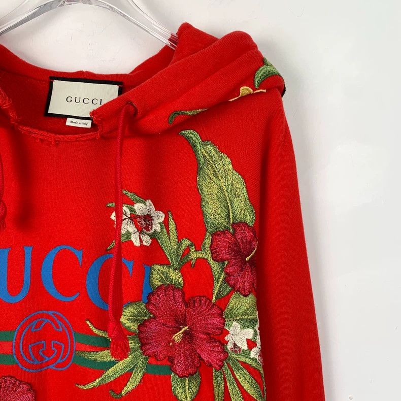 Gucci Gucci Red floral embroidered hooded drawstring cotton long- Size US S / EU 44-46 / 1 - 3 Thumbnail