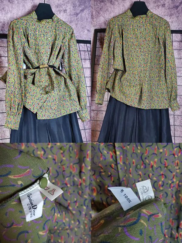 Dior Dior Green Wool Pattern Long Sleeve Shirt 0089 Size M / US 6-8 / IT 42-44 - 1 Thumbnail
