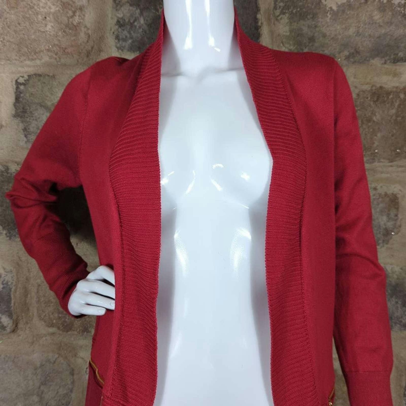 Magaschoni red open front shops gold accent sweater size small