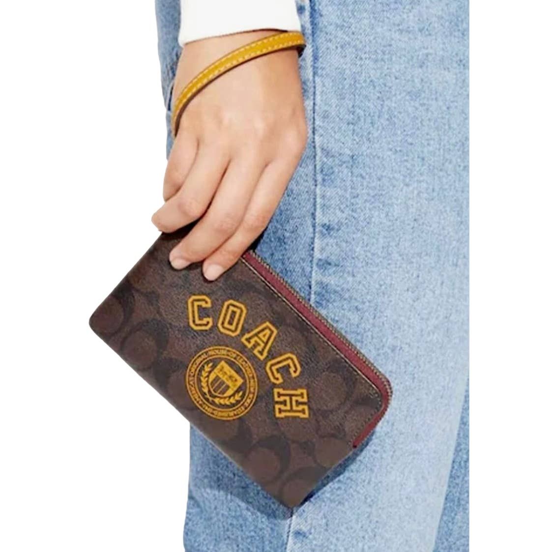 Coach Coach Corner Zip Wristlet In Signature Canvas With Varsity Size ONE SIZE - 3 Thumbnail