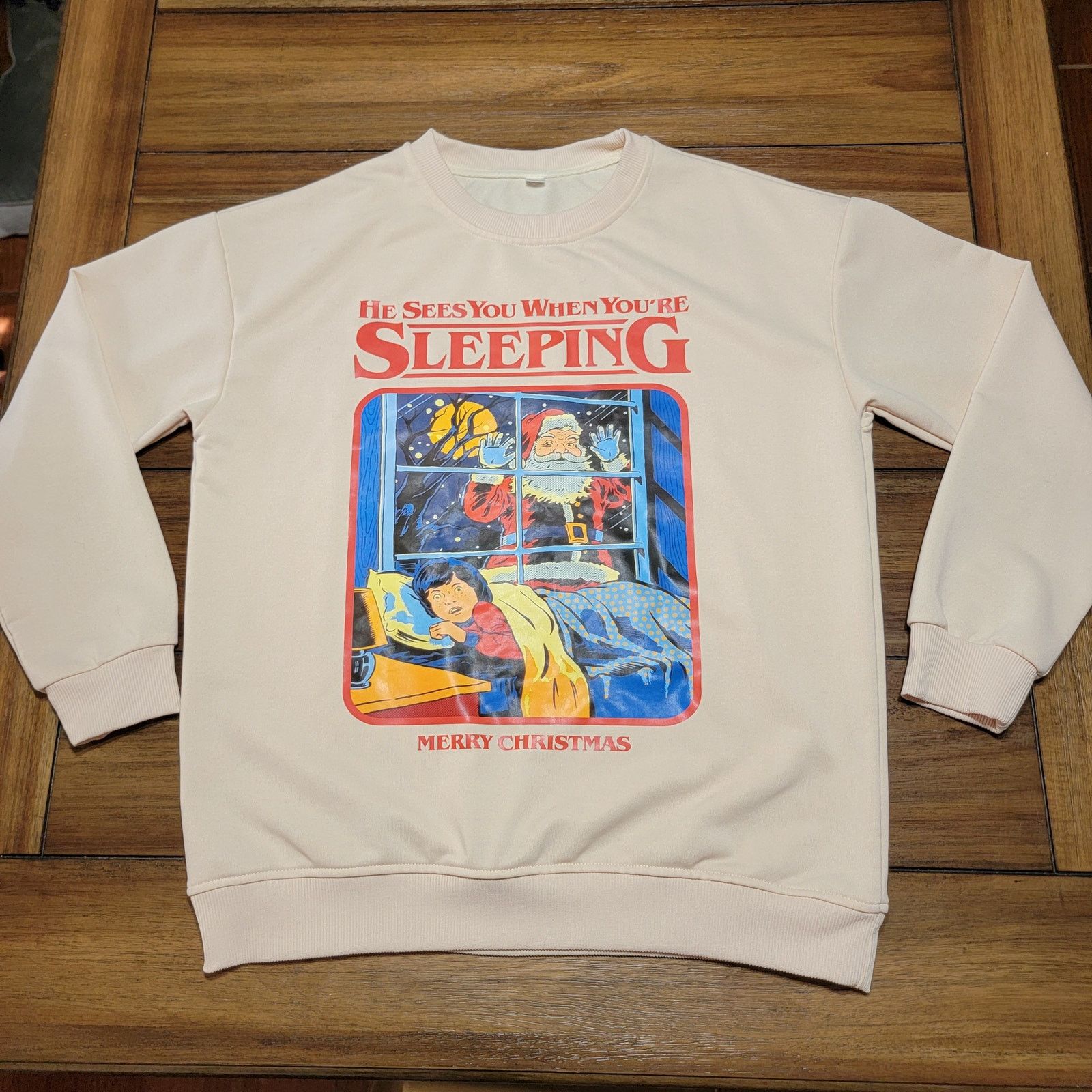 Other Funny Christmas Beige Sweatshirt "He Sees You.." -Size Small Size S / US 4 / IT 40 - 1 Thumbnail