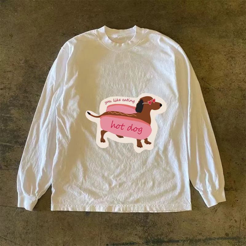 Vintage White washed retro hot dog print long-sleeved t-shirt Size US M / EU 48-50 / 2 - 1 Thumbnail