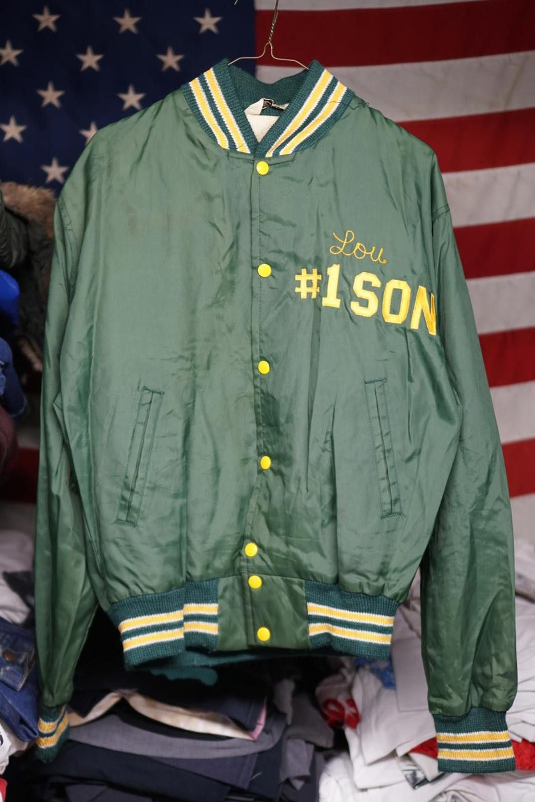 Other 70s Satin Bomber Jacket Collegiate Green Yellow Size Small Size US S / EU 44-46 / 1 - 2 Thumbnail