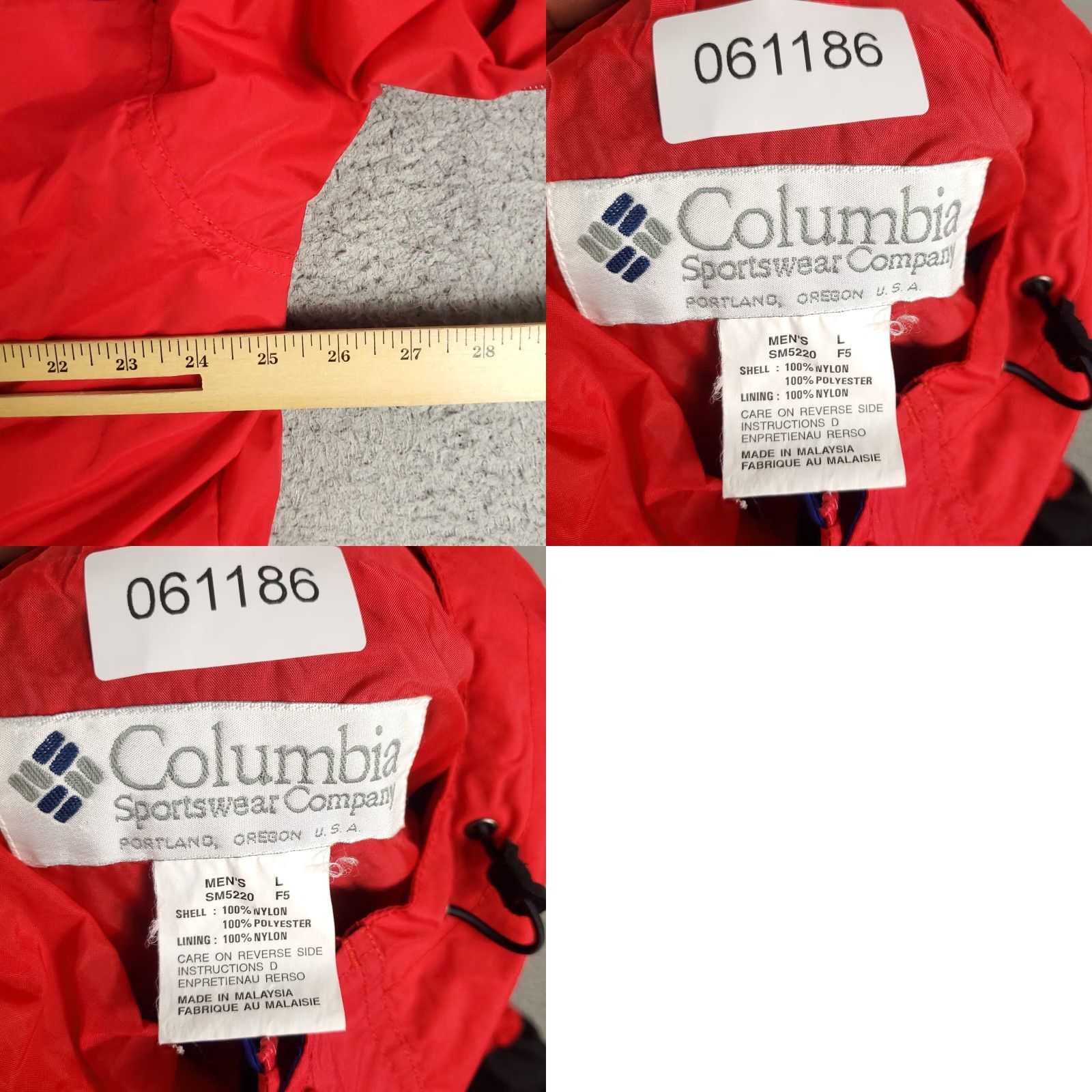 Vintage Columbia Jacket Mens Size Large Red Nylon Full Zip Hooded Windbreaker Short Length Sports Size US L / EU 52-54 / 3 - 8 Thumbnail