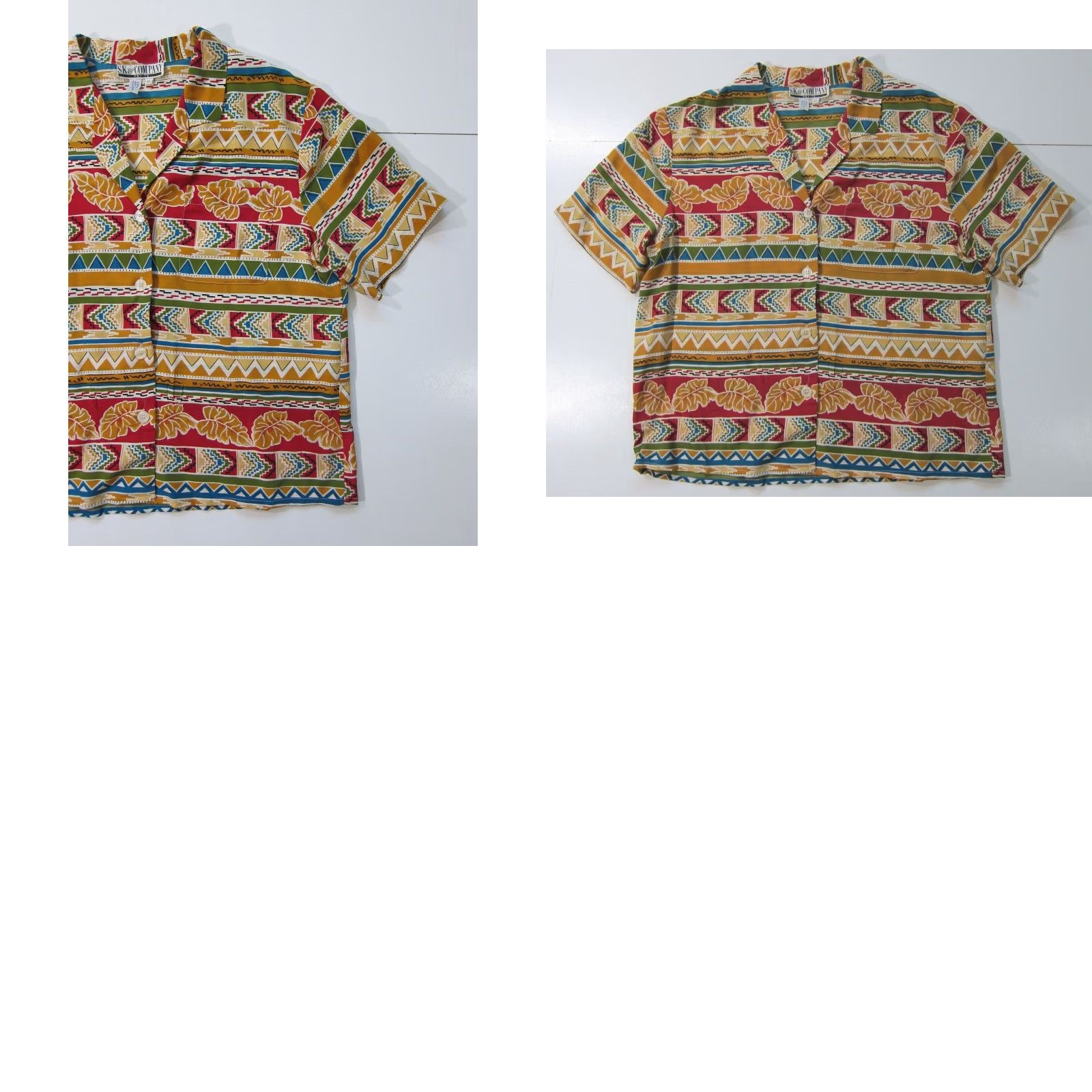 Vintage SK & Company 100% Silk Red Aztec Floral Short Sleeve Blouse Women 10P Size L / US 10 / IT 46 - 8 Thumbnail