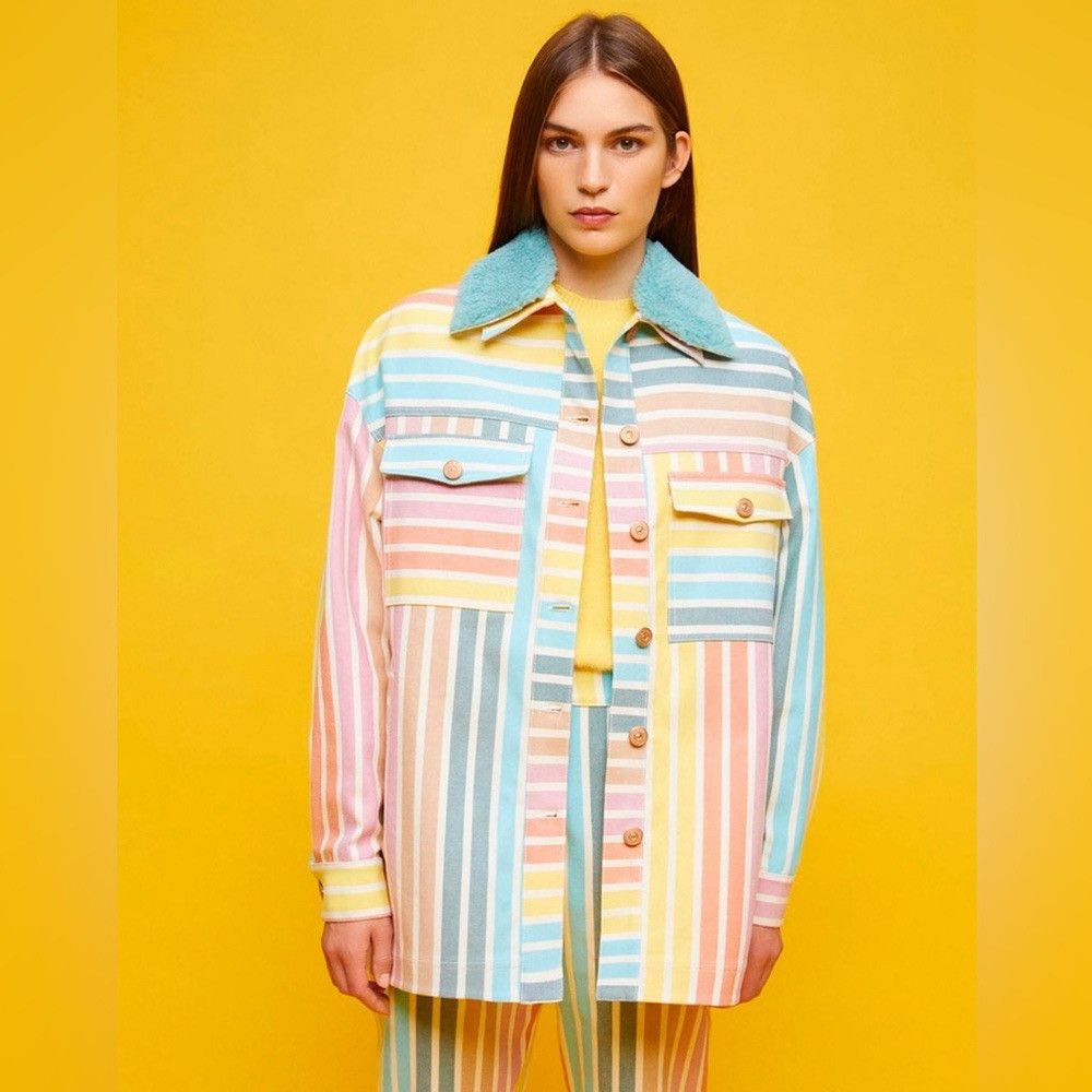NOCTURNE NOCTURNE PRINTED DENIM JACKET STRIPED RAINBOW WOMENS SIZE XS Size XS / US 0-2 / IT 36-38 - 3 Thumbnail