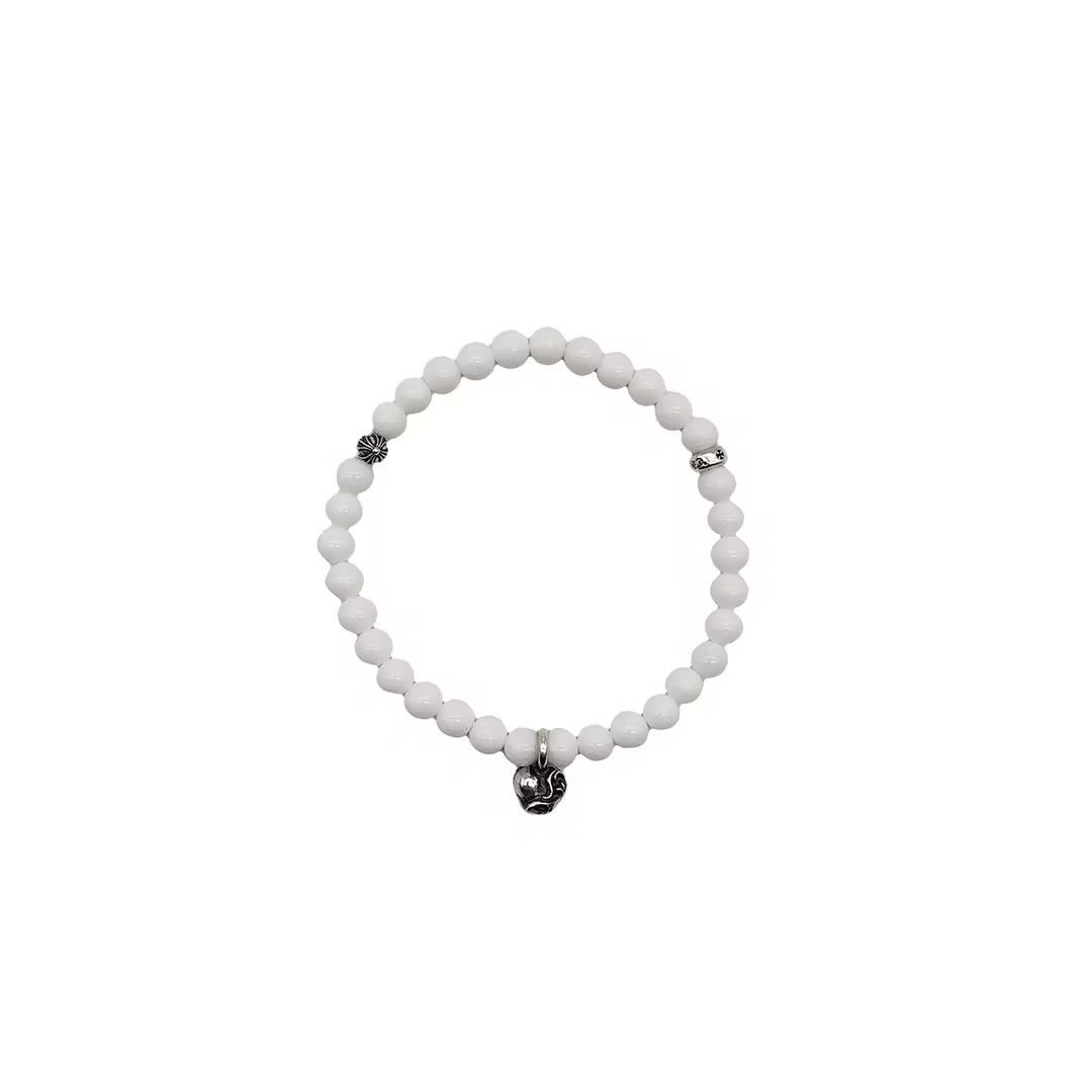 Chrome Hearts Chrome Hearts Vine Heart 6mm White Agate Beaded Bracelet Size ONE SIZE - 1 Thumbnail