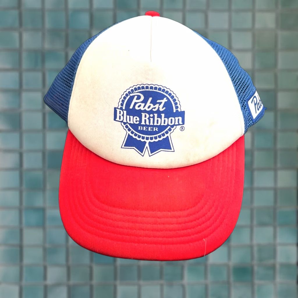 Vintage VINTAGE PABST BLUE RIBBON BEER TRUCKER HAT Red White Blue Snap Back Mens Size ONE SIZE - 1 Thumbnail