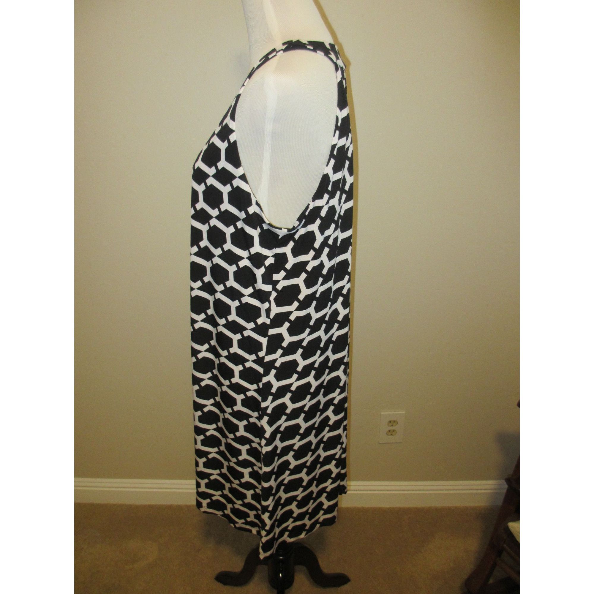 Worthington Worthington Black & White Geometric Pattern Sleeveless A-Lin Size XL / US 12-14 / IT 48-50 - 2 Thumbnail