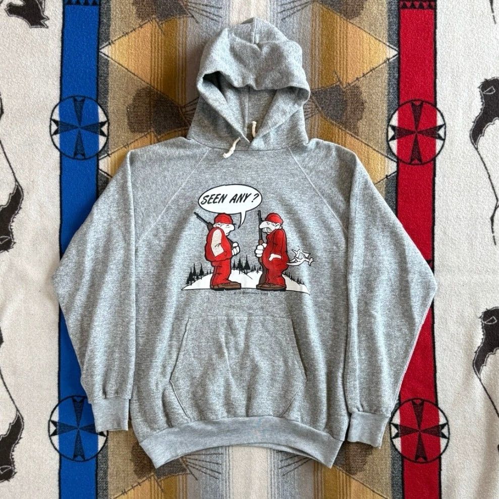 Vintage VINTAGE 80s Funny Deer Hunting Hoodie Sweatshirt Large Gray Men Rugged Outdoor 90s Theme Hunting Sweatshirt Size US L / EU 52-54 / 3 - 2 Thumbnail