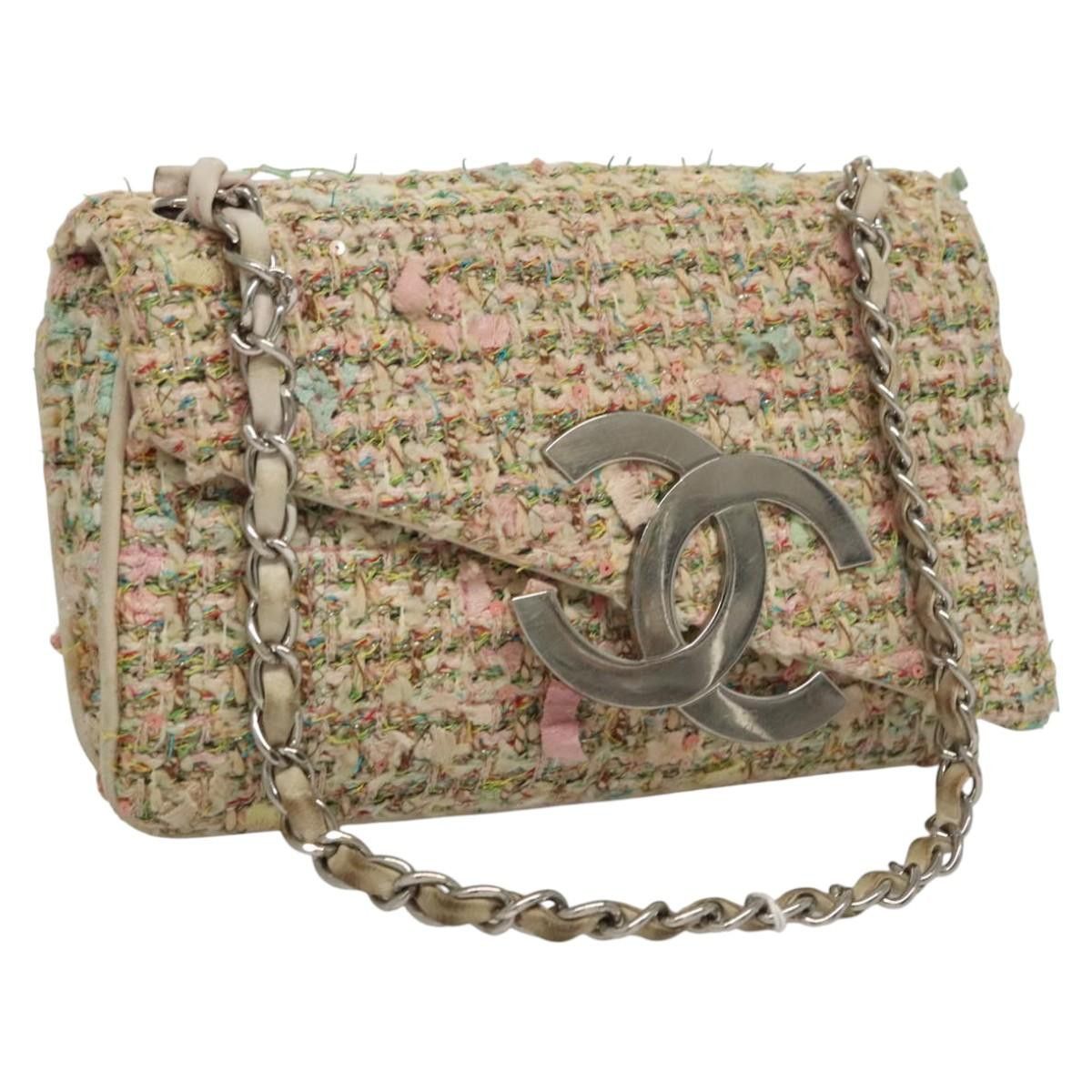 Chanel Chain Shoulder Bag Tweed Pink Cc Auth Mx268, Women's