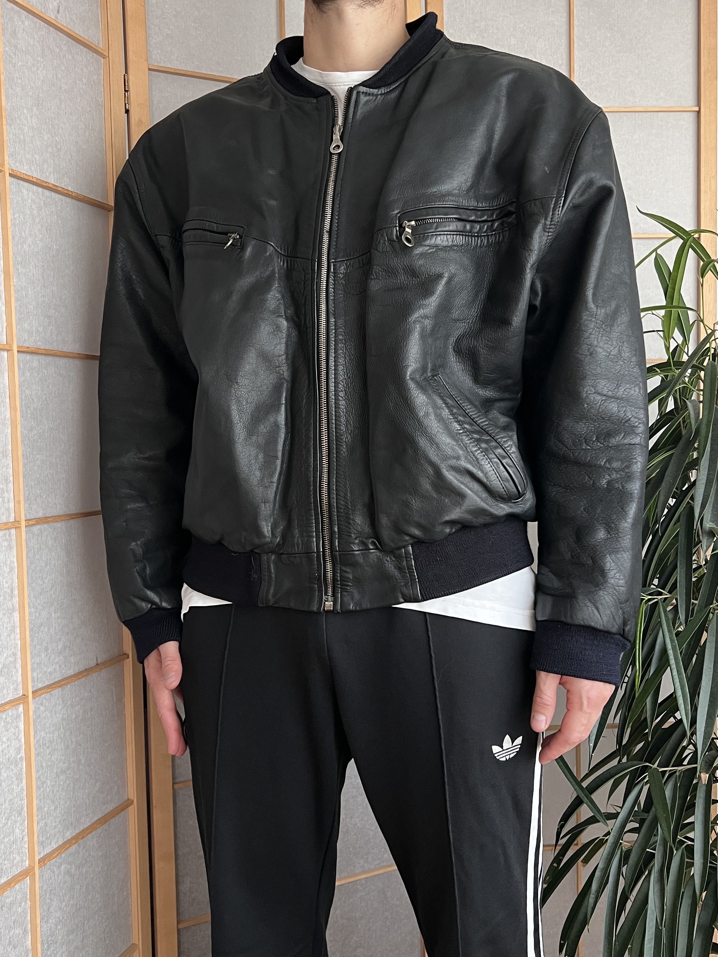 Genuine Leather VTG 1980's leather bomber jacket boxy baggy biker oversized Size US XXL / EU 58 / 5 - 23 Thumbnail