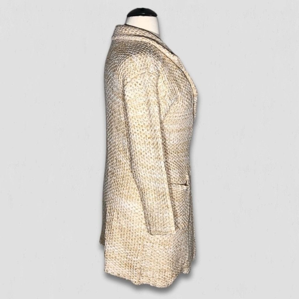 Forever 21 Y2K Long Coat Cable Knit Deep Pockets Cream/Yellow sz S Size L / US 10 / IT 46 - 2 Thumbnail