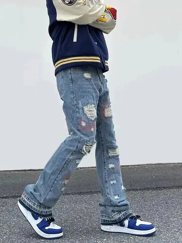 Japanese Brand Loose embroidered hip-hop ripped jeans Size US 30 / EU 46 - 2 Thumbnail