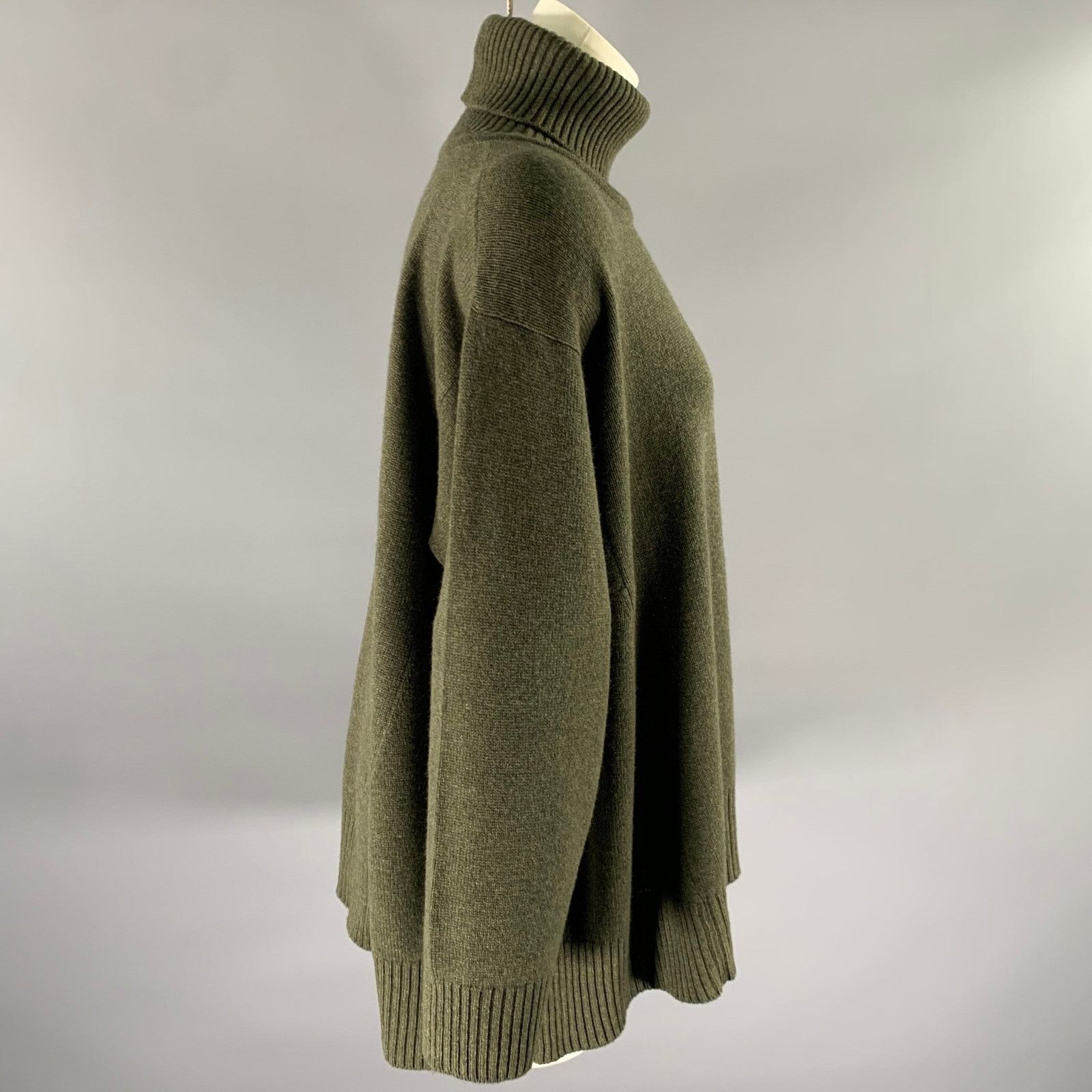 eskandar ESKANDAR Green Olive Cashmere Oversized Turtleneck Sweater Size ONE SIZE - 3 Thumbnail