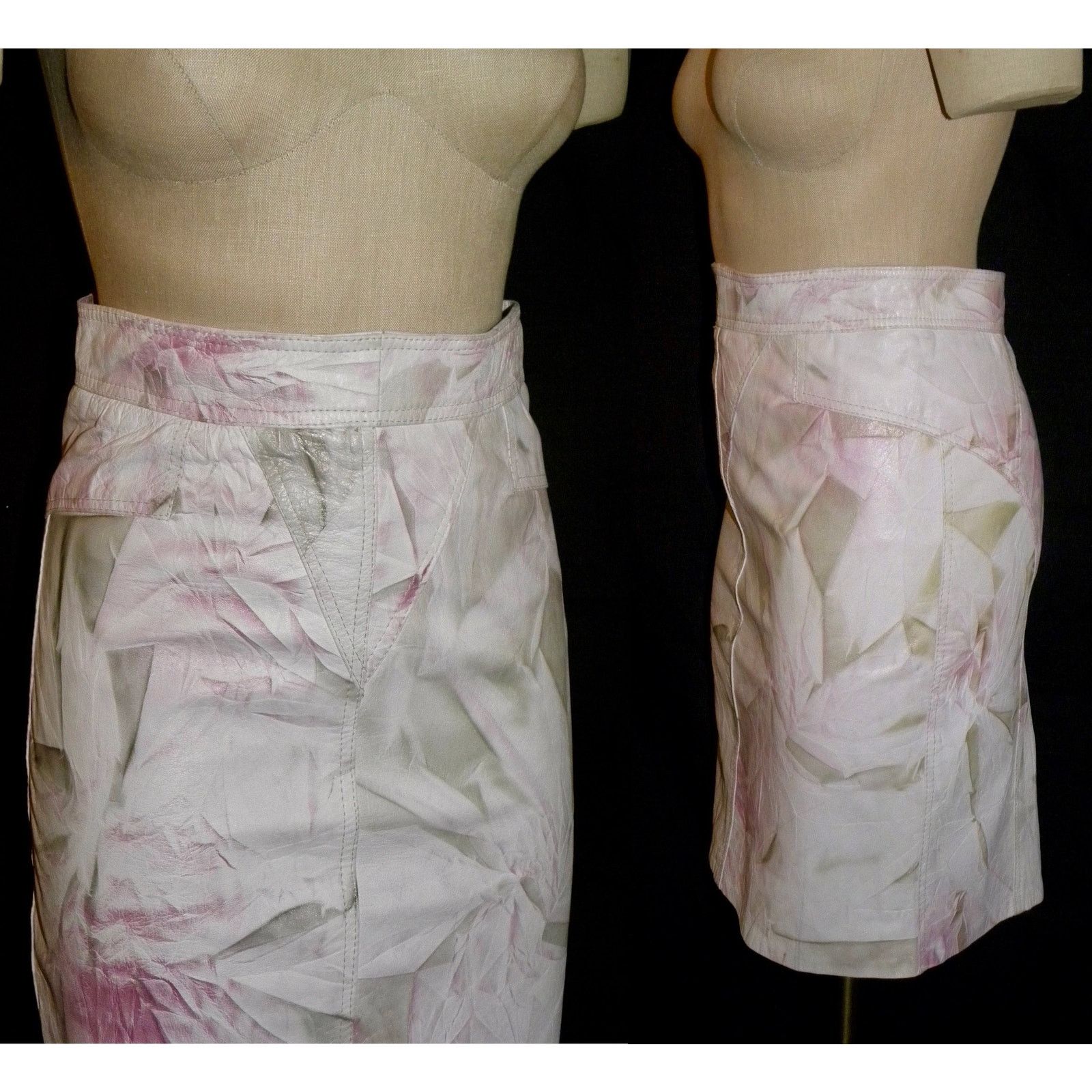 Genuine Leather × Vintage 90s Y2K Patterned Leather Pencil Skirt | Abstract W 28" Size 28" / US 6 / IT 42 - 5 Thumbnail