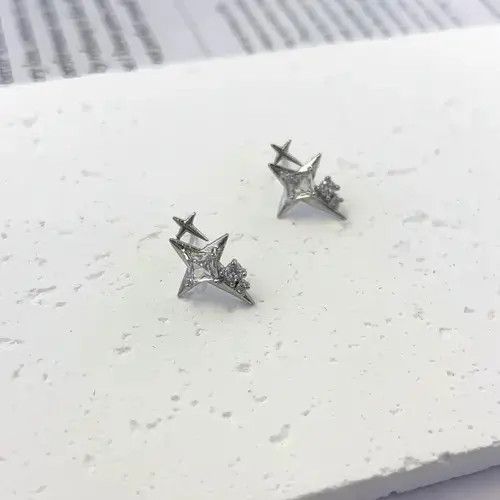 Other 925 Silver Plated CZ Star Stud Earrings for Men Women Size ONE SIZE - 2 Thumbnail