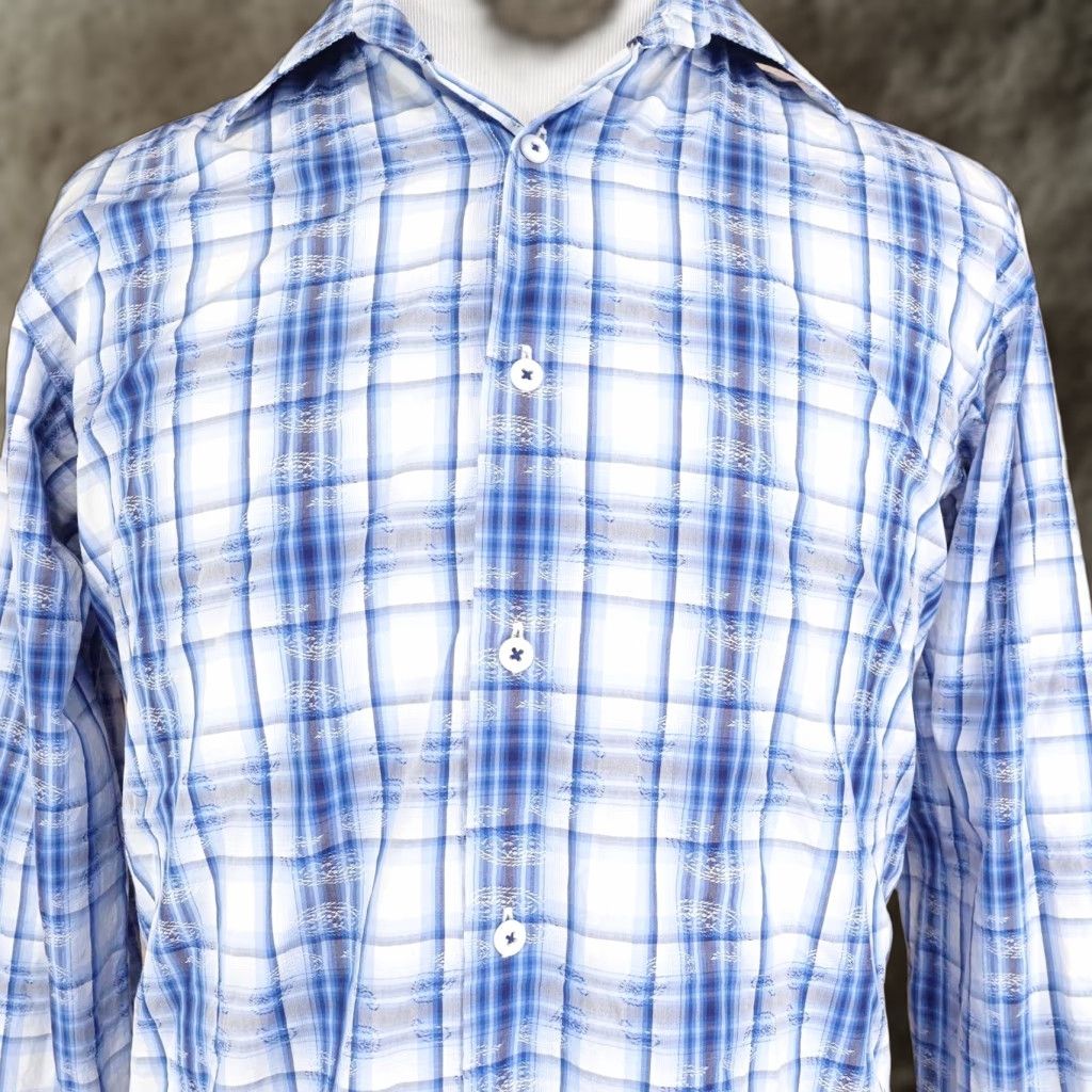 BUGATCHI Bugatchi Uomo Shirt Mens Large Blue Plaid Long Sleeve Button-Down Cotton Shirt Size US L / EU 52-54 / 3 - 1 Thumbnail