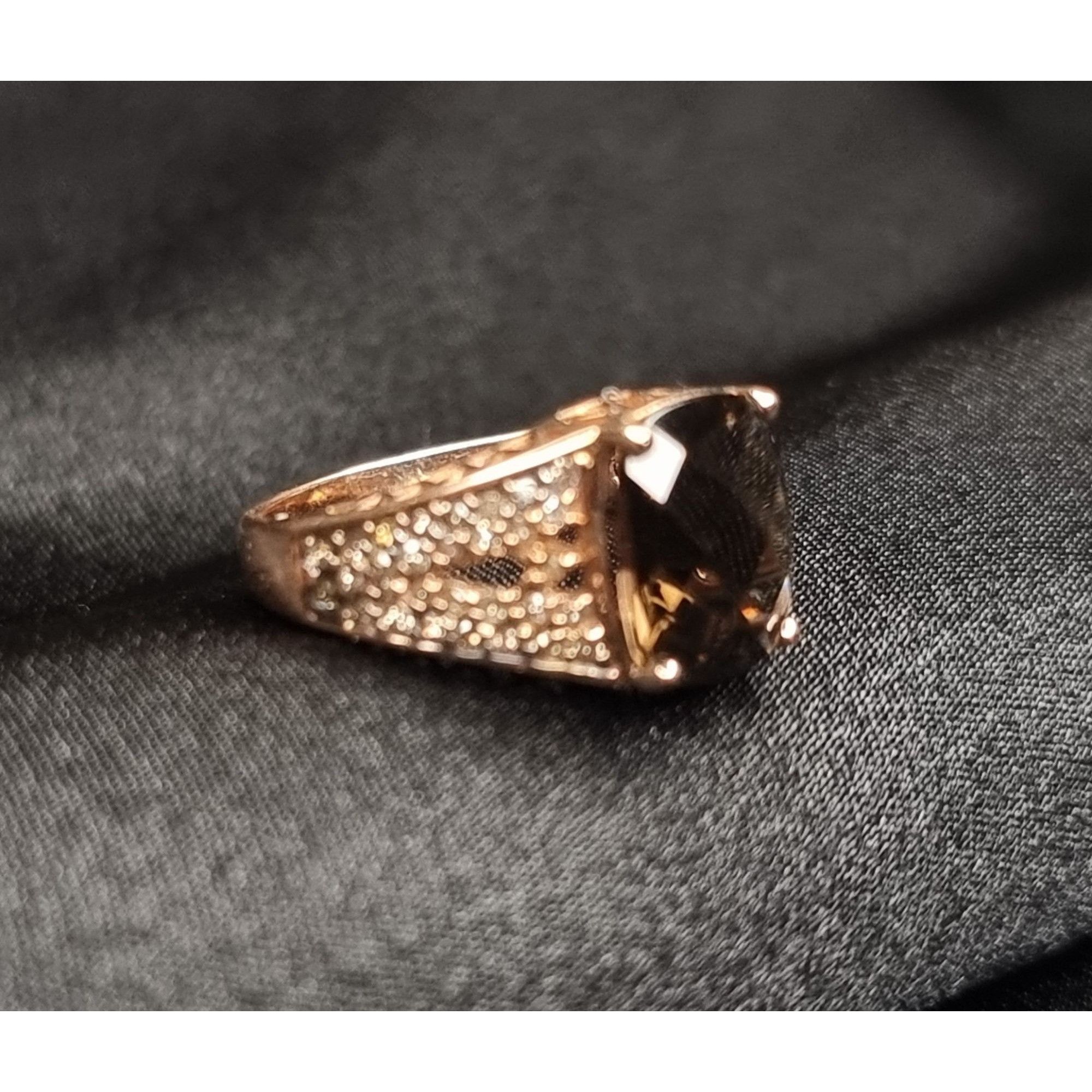 Vintage Smoky Quartz Gemstone Ring 925 Sterling Silver Size ONE SIZE - 3 Thumbnail