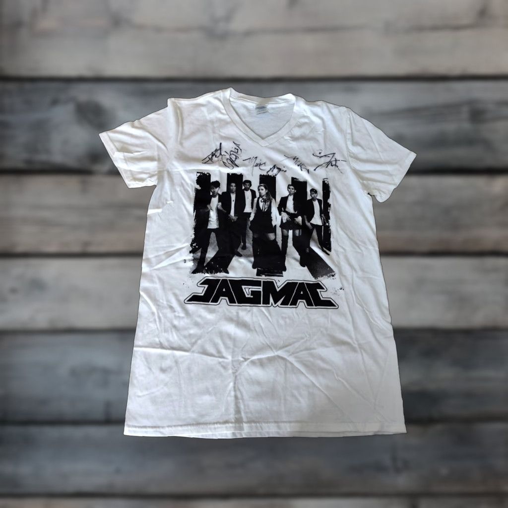 Gildan Gildan T-Shirt Unisex Adults Medium White Band Autographed Pop V-Neck Short Sleeve Cotton Size US M / EU 48-50 / 2 - 1 Thumbnail
