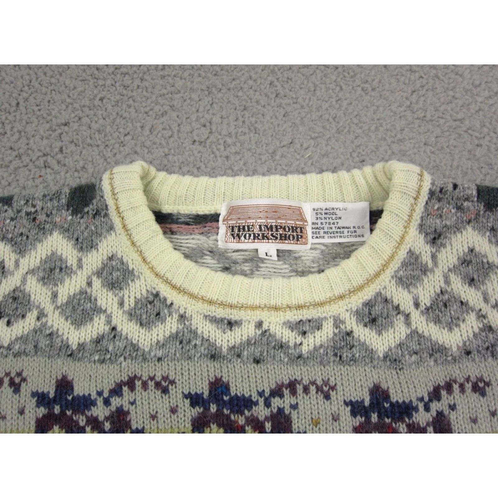 Vintage VINTAGE Workshop Sweater Womens Large Creme Wool Fair Isles Knit Baroque 90s Size L / US 10 / IT 46 - 4 Thumbnail