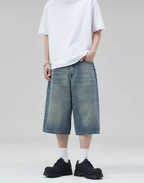 Japanese Brand High street distressed wide-leg whisker loose denim shorts Size US 32 / EU 48 - 5 Thumbnail