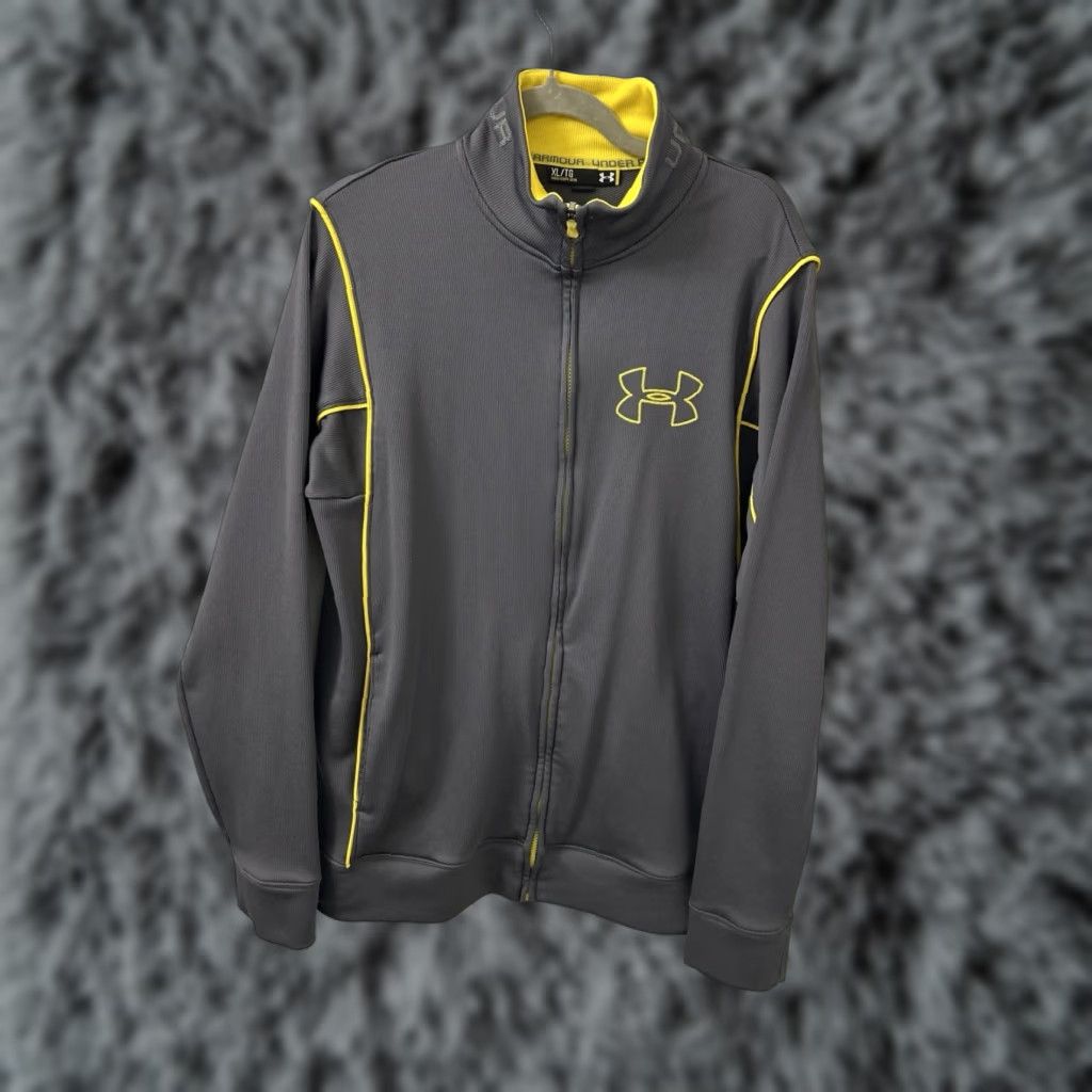 Under Armour Under Armour Track Jacket Mens XL Gray Yellow Full Zip Loose Fit Logo L/S Size US XL / EU 56 / 4 - 1 Thumbnail