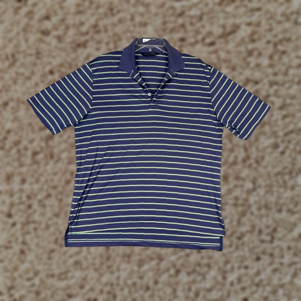 VINTAGE Ralph Lauren Polo Golf Shirt Men Large Blue Green Stripe 100% Cotton Polo Shirt Mens Large Blue Striped 100% Cotton