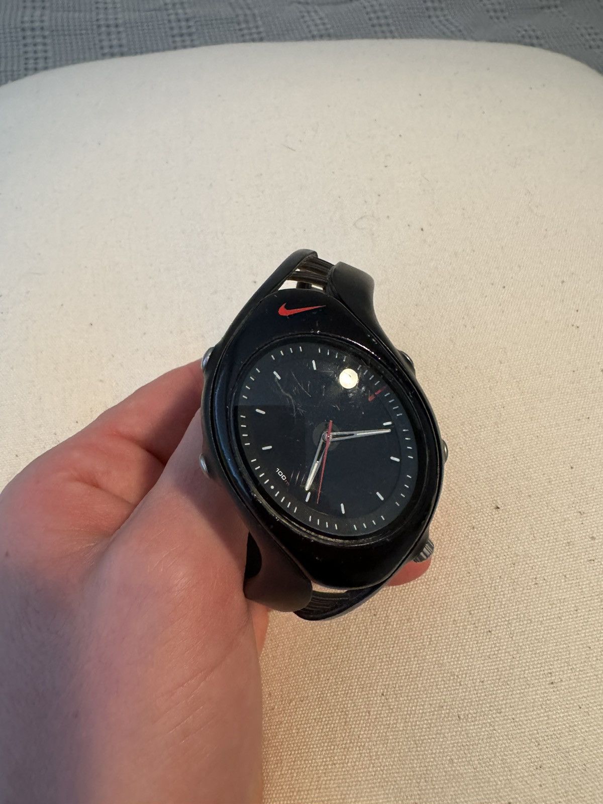 image of Og Nike Triax Watch - Black/red Swoosh, Men's