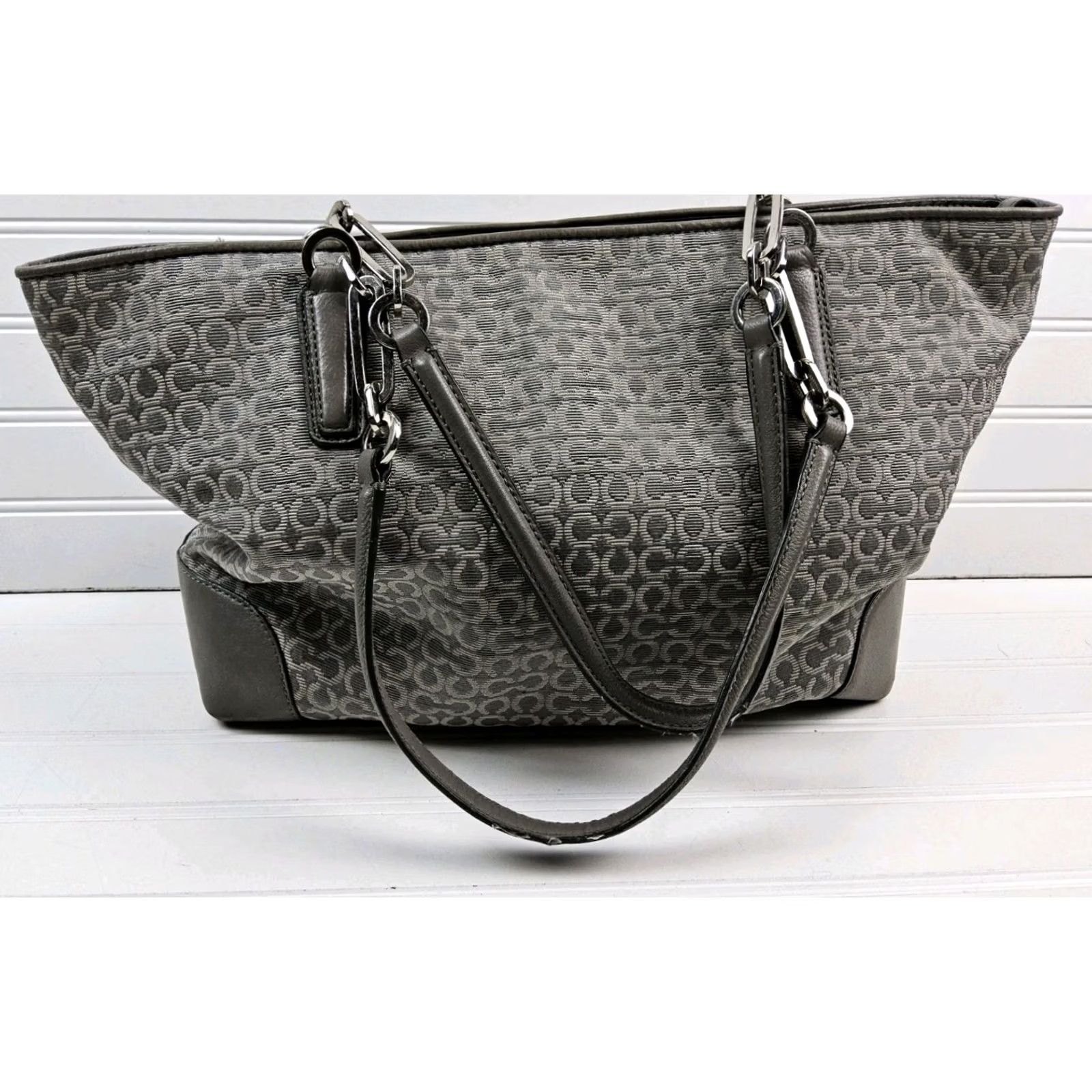 Coach Coach Signature Tote Purse - Double Handle Handbag, Women, Mist Grey Canvas Leather, 17x10x5, Purses/Handbags Size ONE SIZE - 2 Thumbnail
