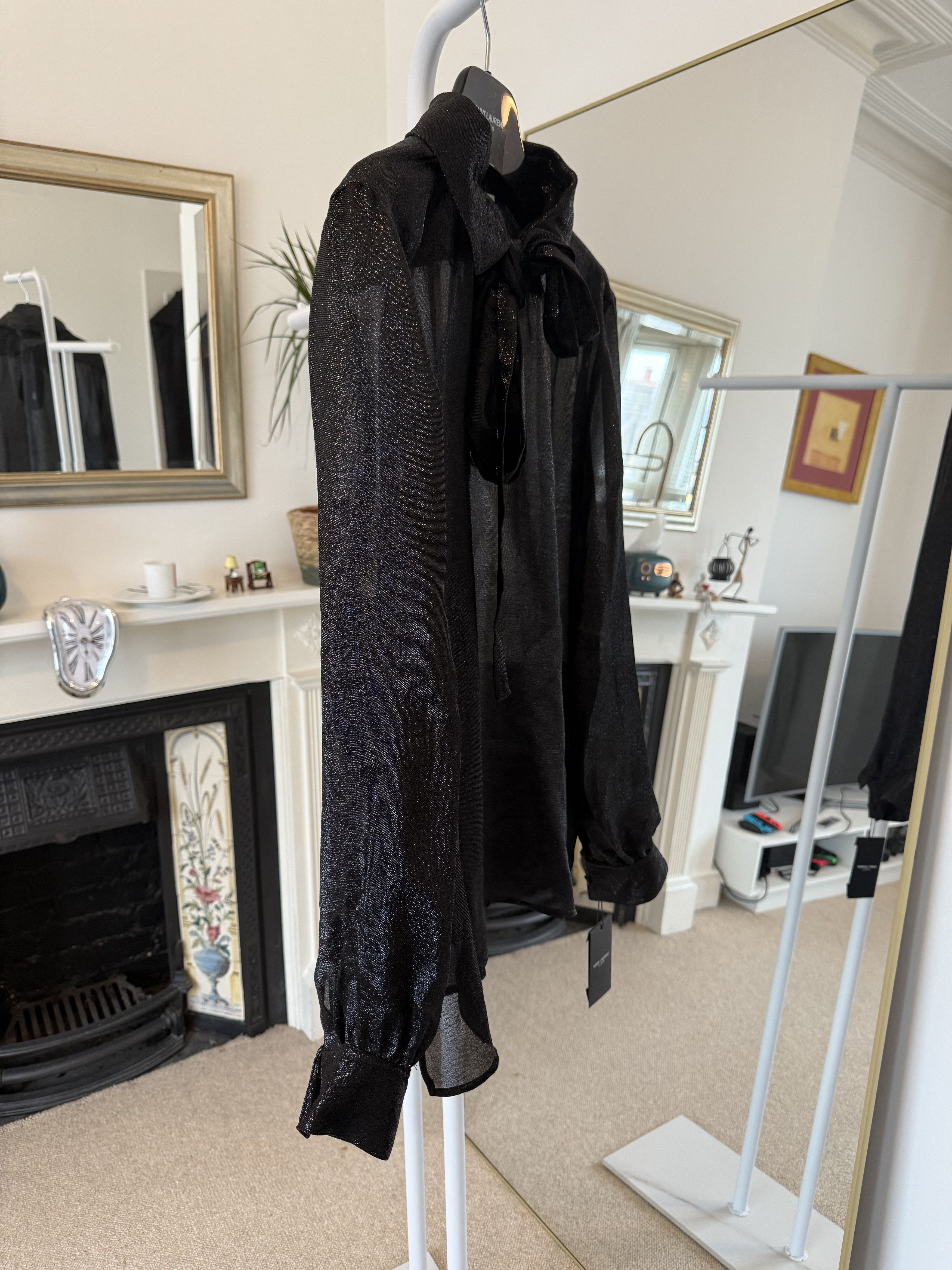 Saint Laurent Paris FW22 Saint Laurent Lavalliere-Neck Shirt in Sparkling Silk Size US M / EU 48-50 / 2 - 7 Thumbnail