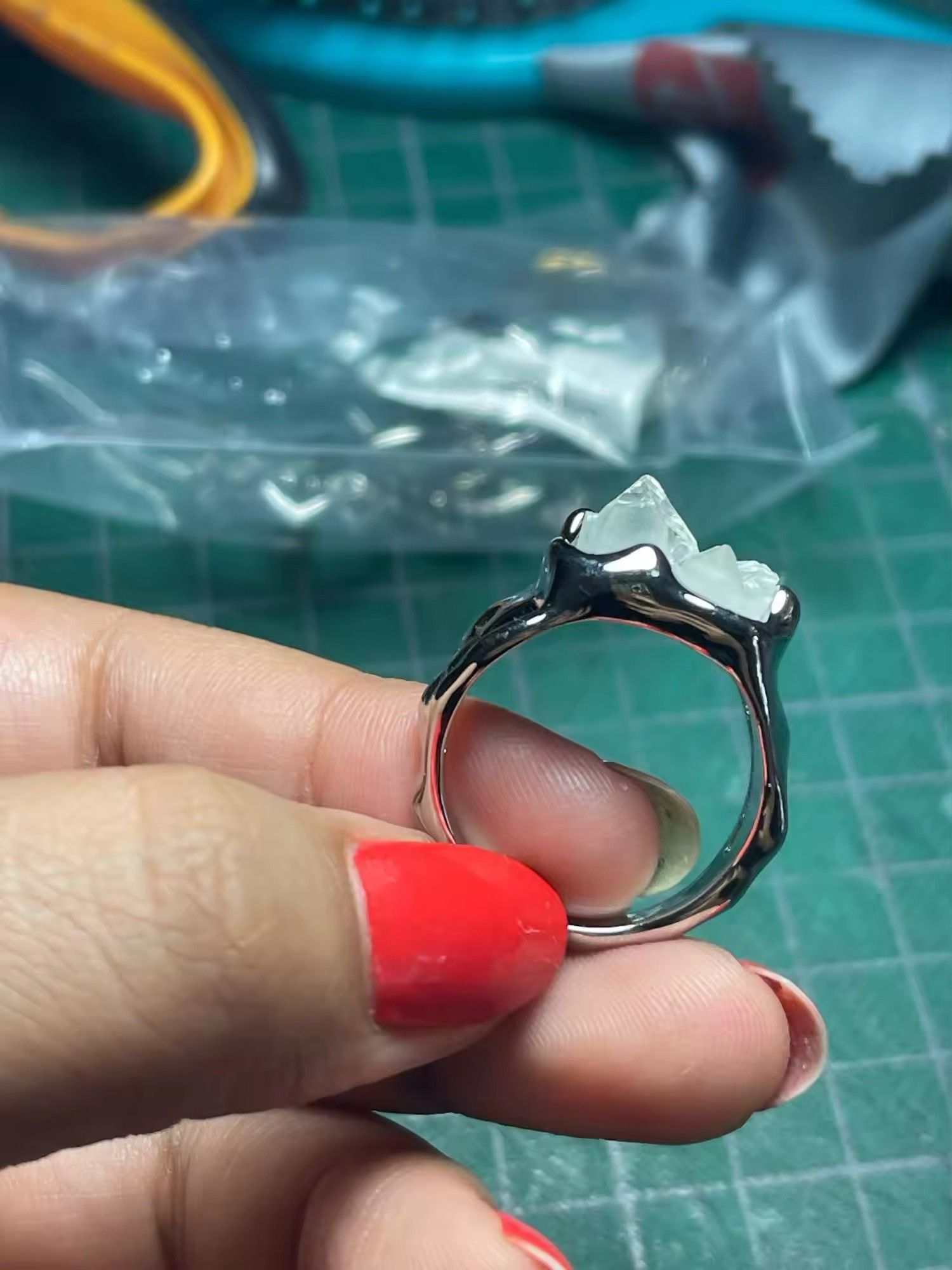 Jewelry Irregular White Crystal Charm Ring (size 6-12) Size ONE SIZE - 6 Thumbnail