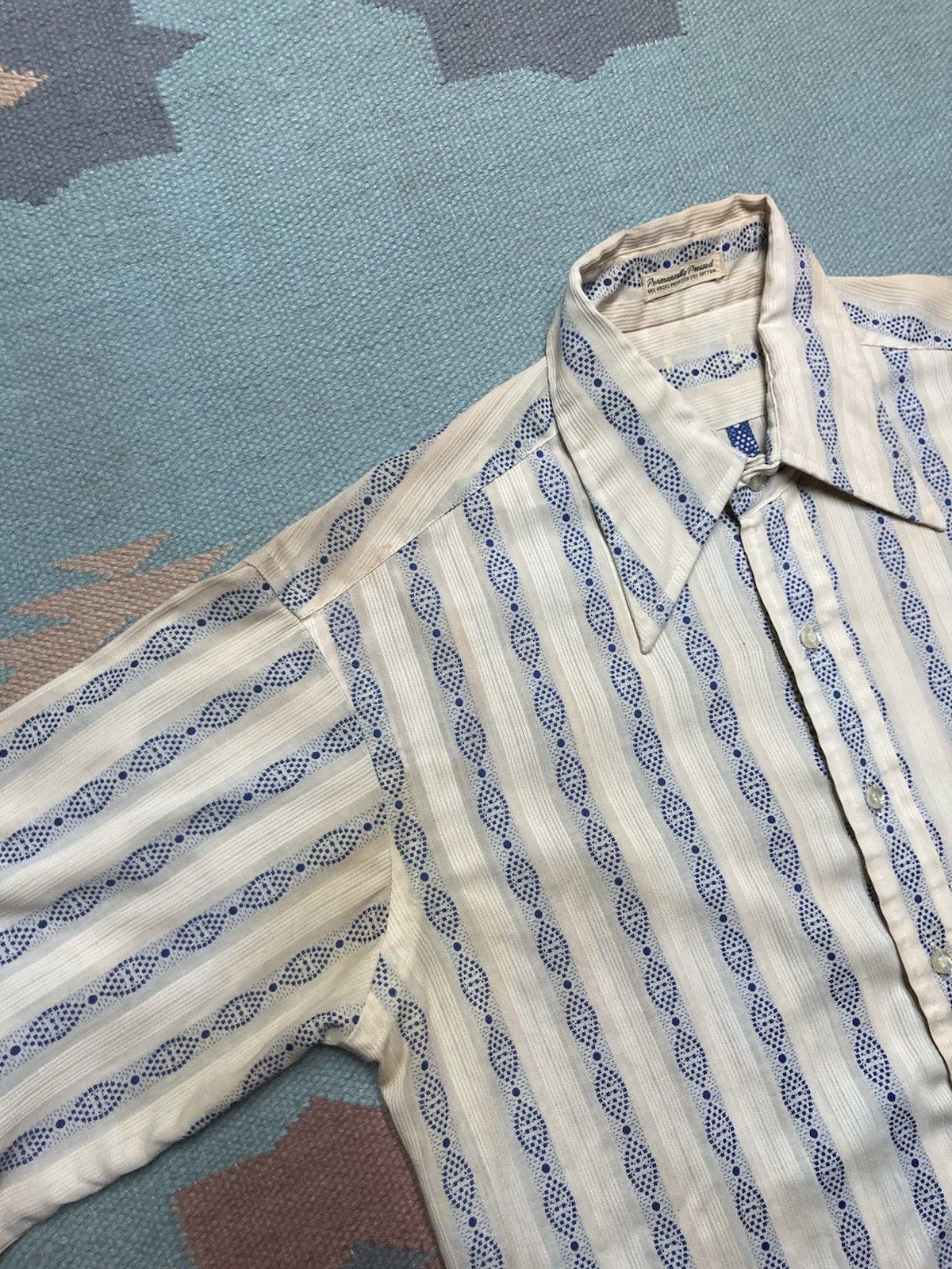 Vintage Vtg 70s button shirt dagger collar poly cotton men’s large Size US L / EU 52-54 / 3 - 3 Thumbnail