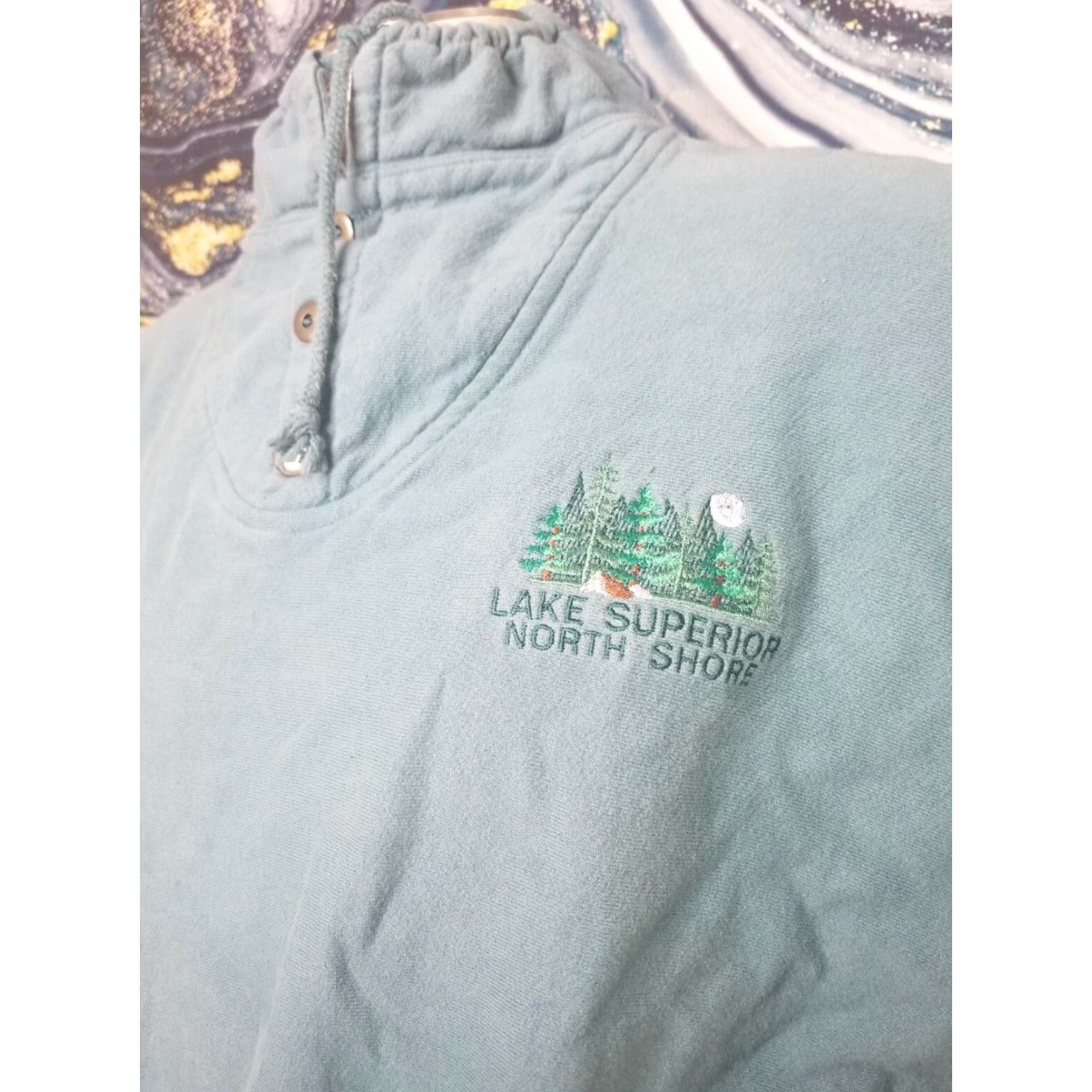Vintage VINTAGE Sensagal Lake Superior North Shore Mockneck Sweatshirt Mens M Green 90s University Pullover Sweatshirt Size US M / EU 48-50 / 2 - 4 Thumbnail